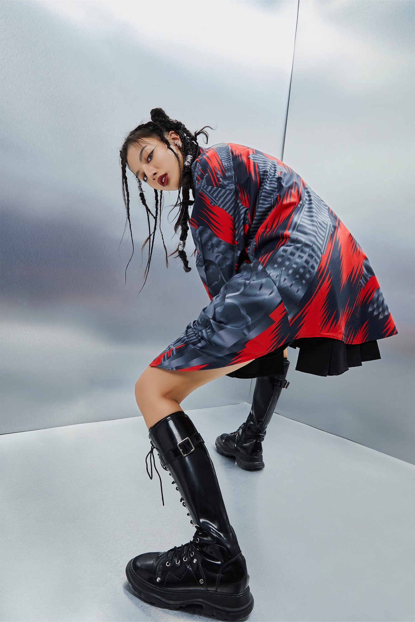 MASH UP ASIA Abstract Stripe Oversized Shirt-Shirt-M-Blue-Free Shipping Leatheretro