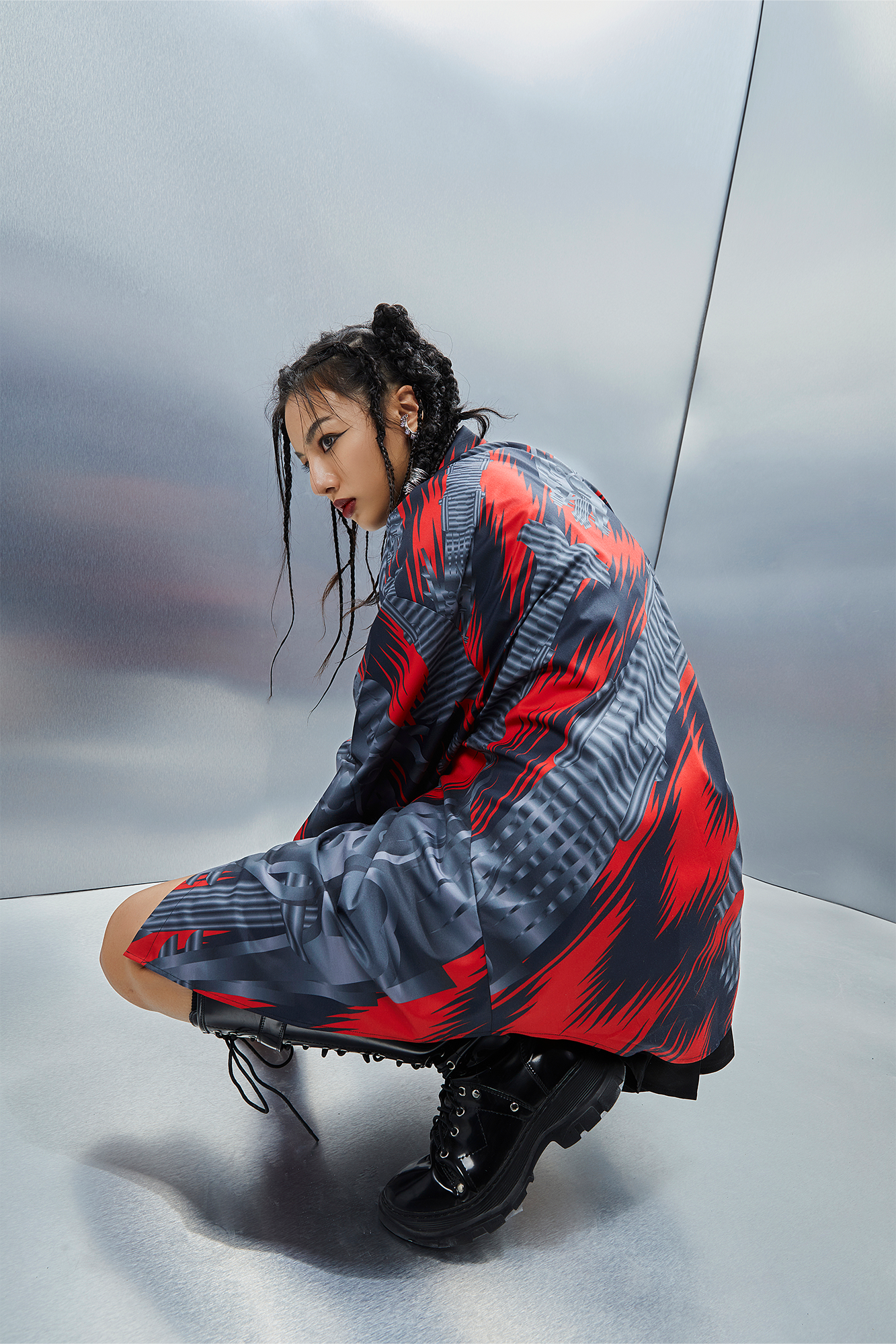MASH UP ASIA Abstract Stripe Oversized Shirt-Shirt-M-Blue-Free Shipping Leatheretro