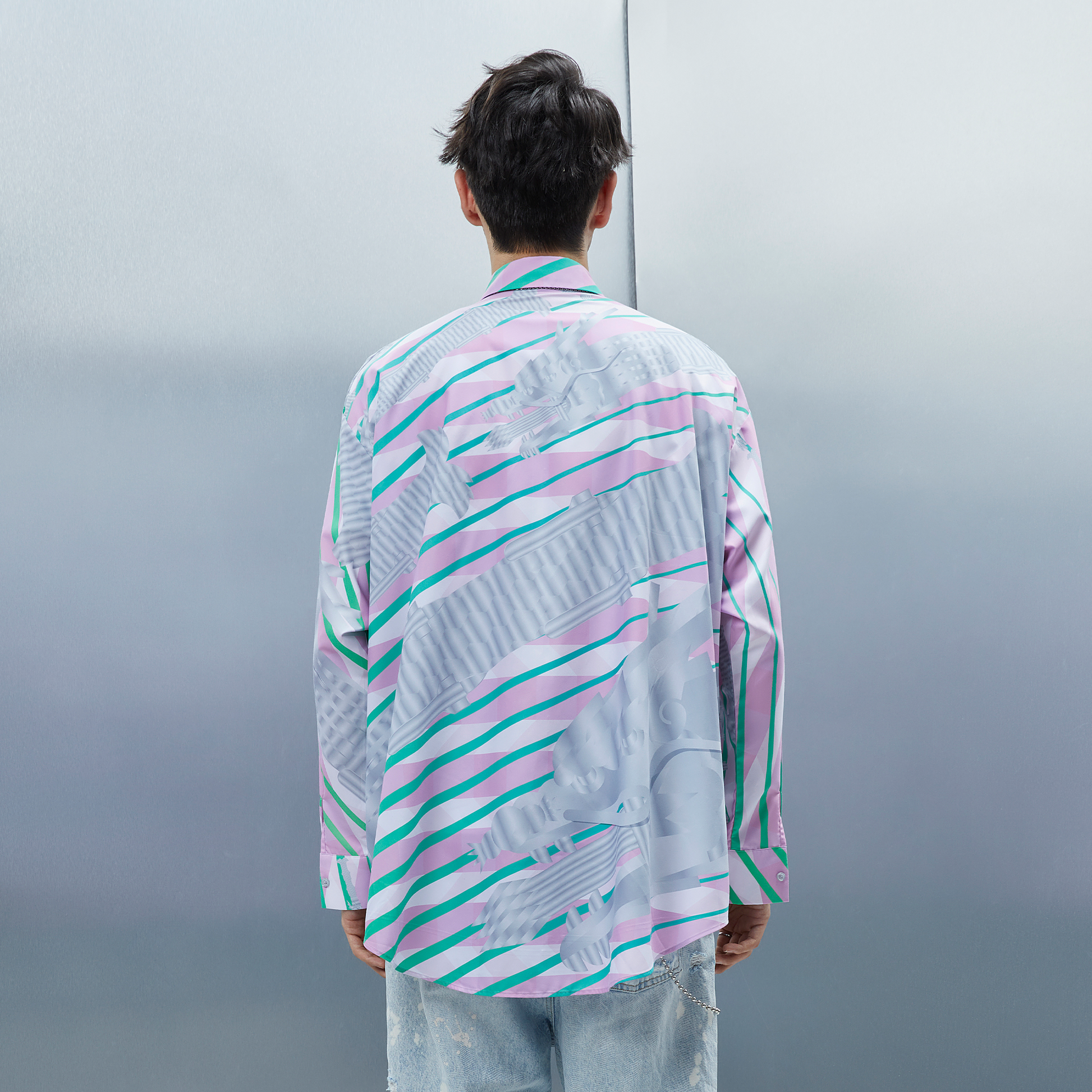 MASH UP ASIA Abstract Stripe Oversized Shirt-Shirt-M-Blue-Free Shipping Leatheretro
