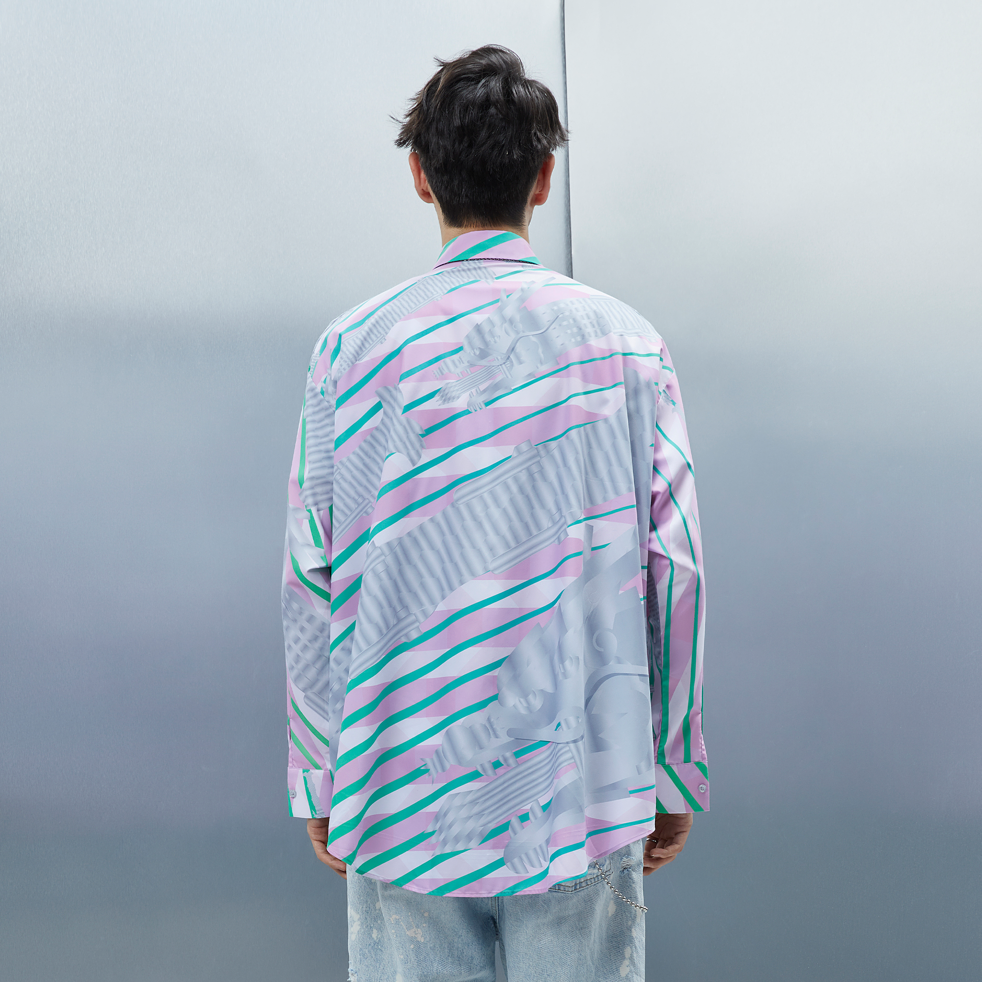 MASH UP ASIA Abstract Stripe Oversized Shirt-Shirt-M-Blue-Free Shipping Leatheretro