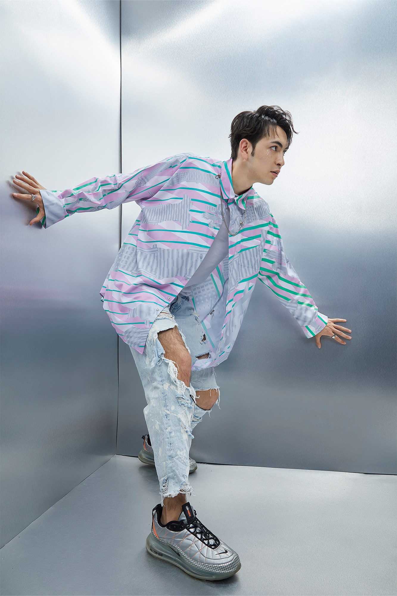 MASH UP ASIA Abstract Stripe Oversized Shirt-Shirt-M-Blue-Free Shipping Leatheretro