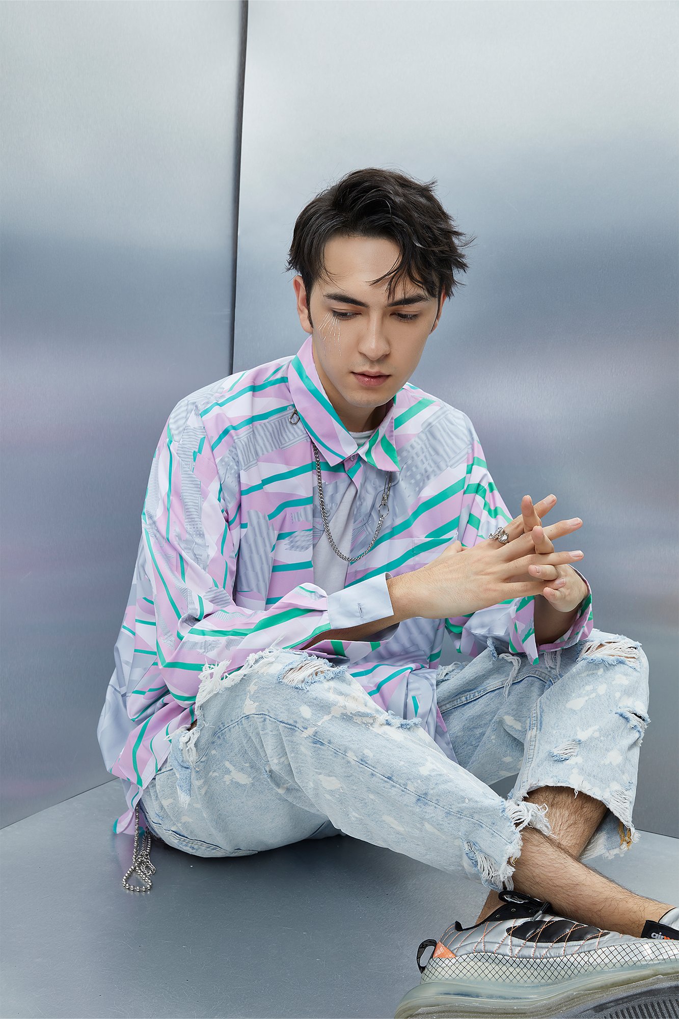 MASH UP ASIA Abstract Stripe Oversized Shirt-Shirt-M-Blue-Free Shipping Leatheretro