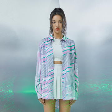 MASH UP ASIA Abstract Stripe Oversized Shirt-Shirt-M-Blue-Free Shipping Leatheretro