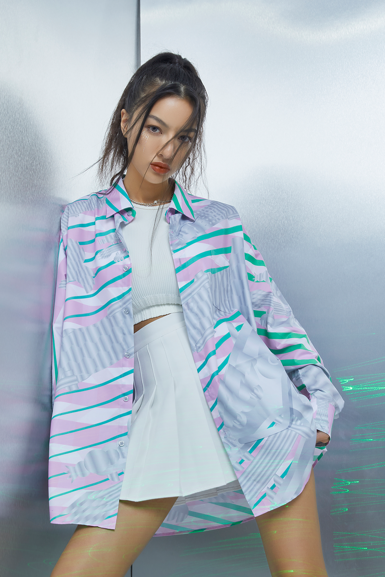 MASH UP ASIA Abstract Stripe Oversized Shirt-Shirt-M-Blue-Free Shipping Leatheretro