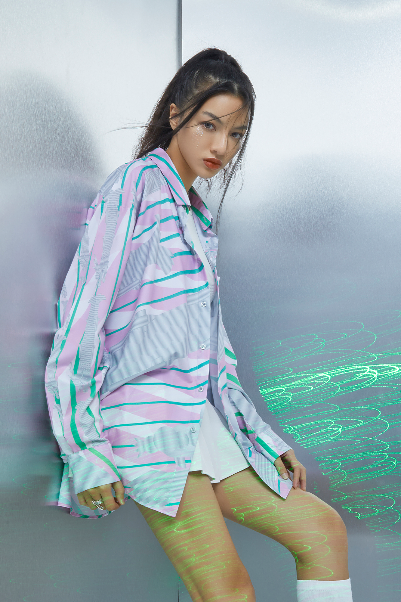 MASH UP ASIA Abstract Stripe Oversized Shirt-Shirt-M-Blue-Free Shipping Leatheretro