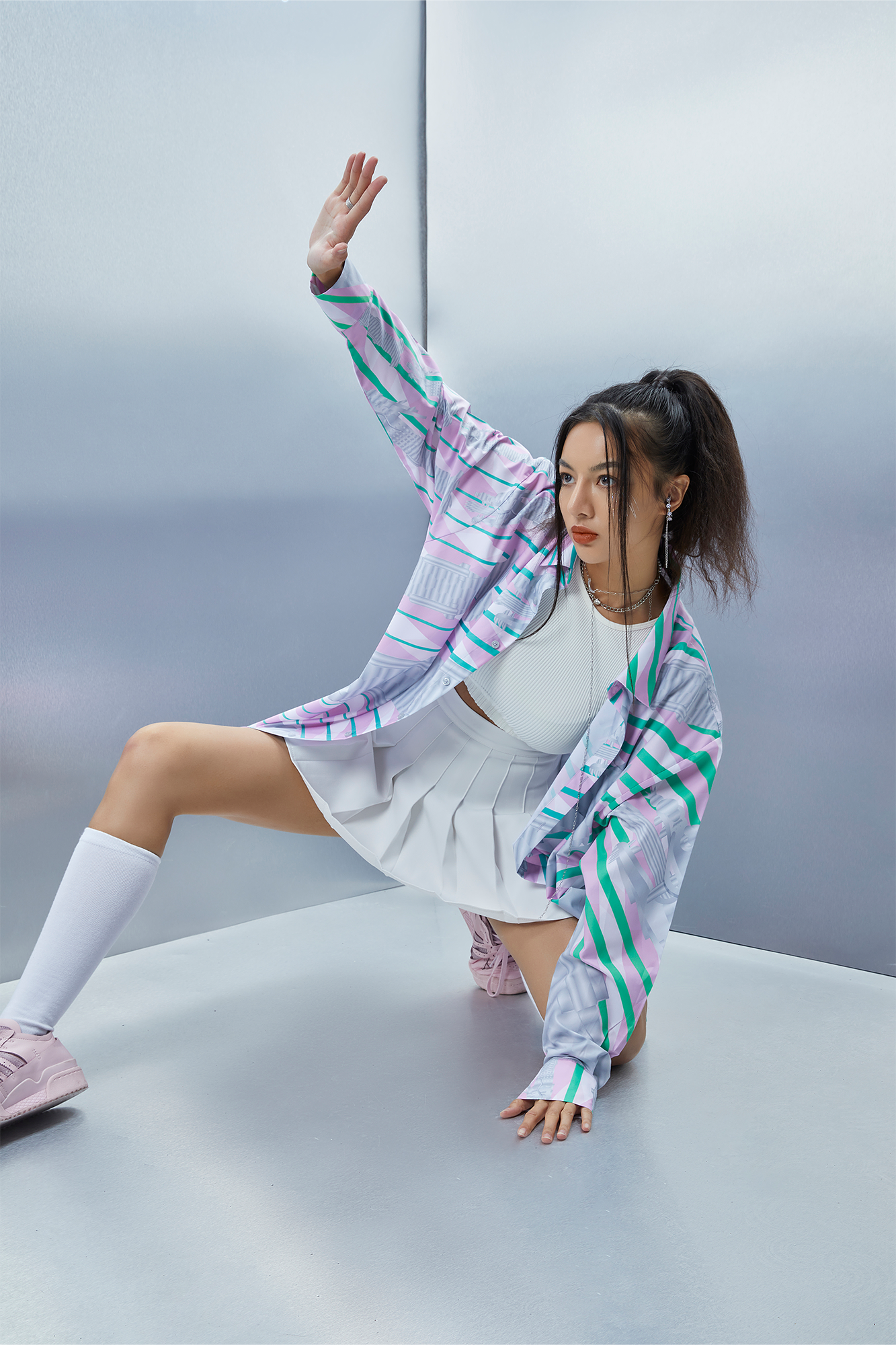 MASH UP ASIA Abstract Stripe Oversized Shirt-Shirt-M-Blue-Free Shipping Leatheretro