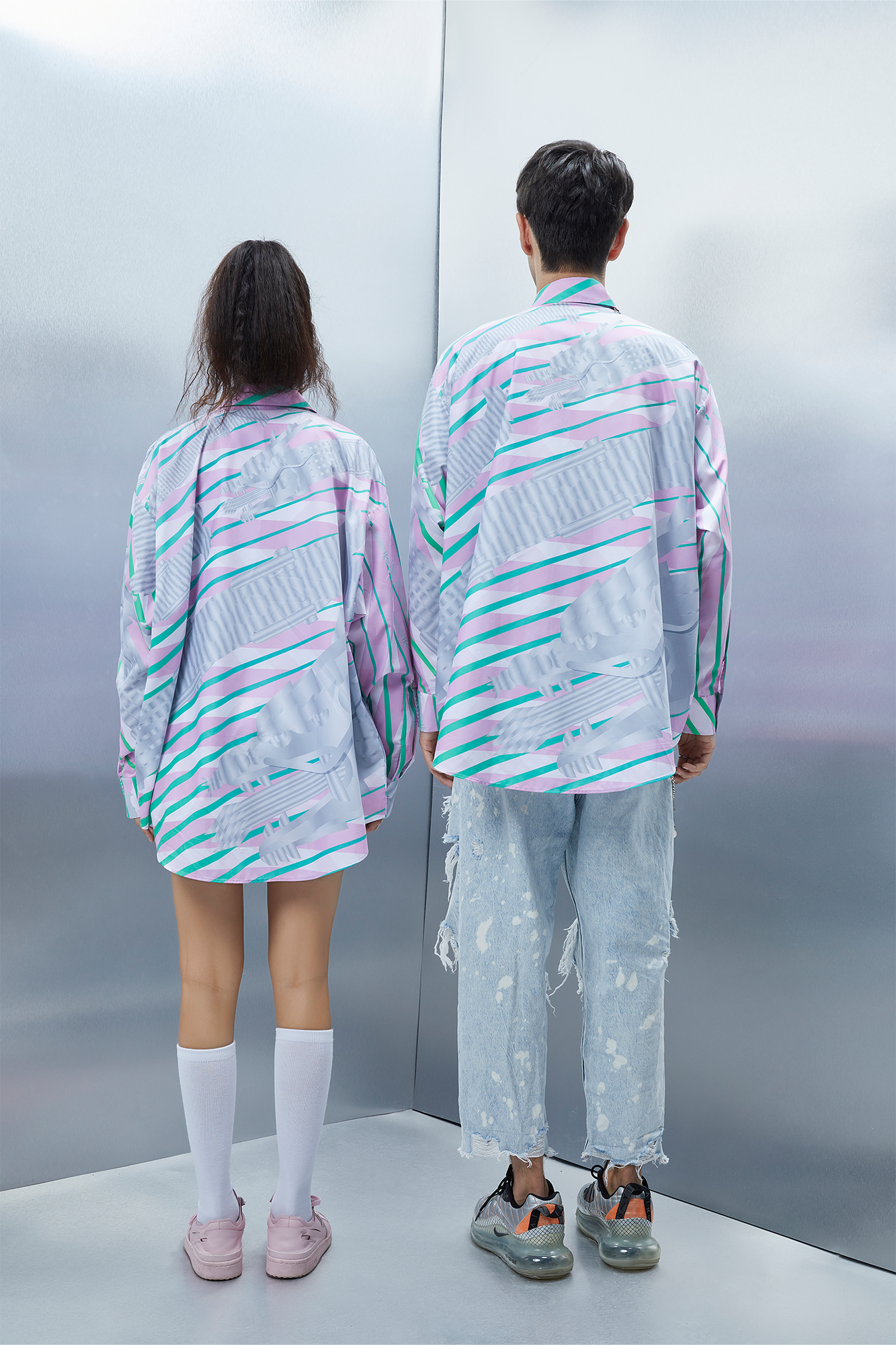 MASH UP ASIA Abstract Stripe Oversized Shirt-Shirt-M-Blue-Free Shipping Leatheretro