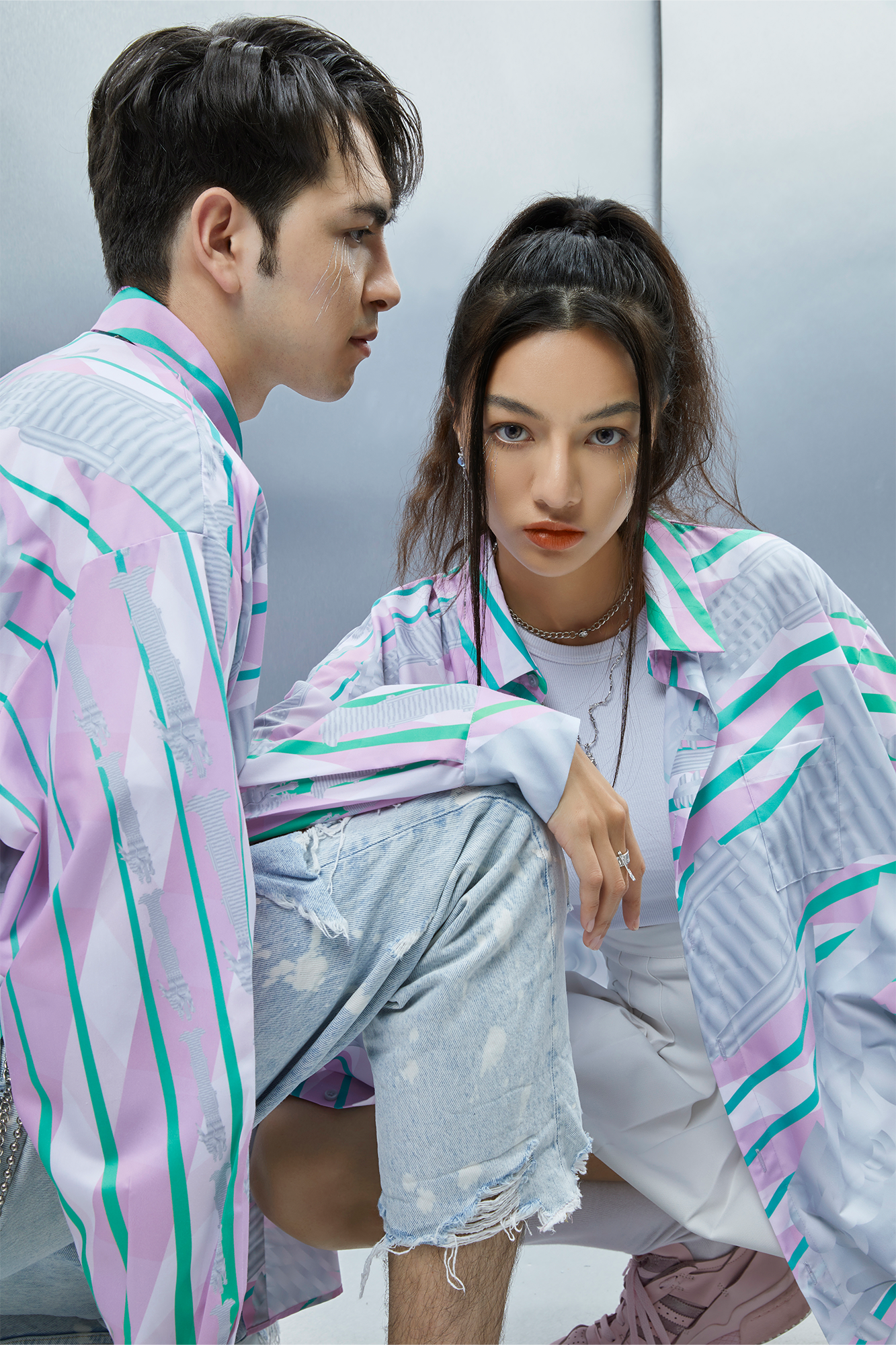 MASH UP ASIA Abstract Stripe Oversized Shirt-Shirt-M-Blue-Free Shipping Leatheretro