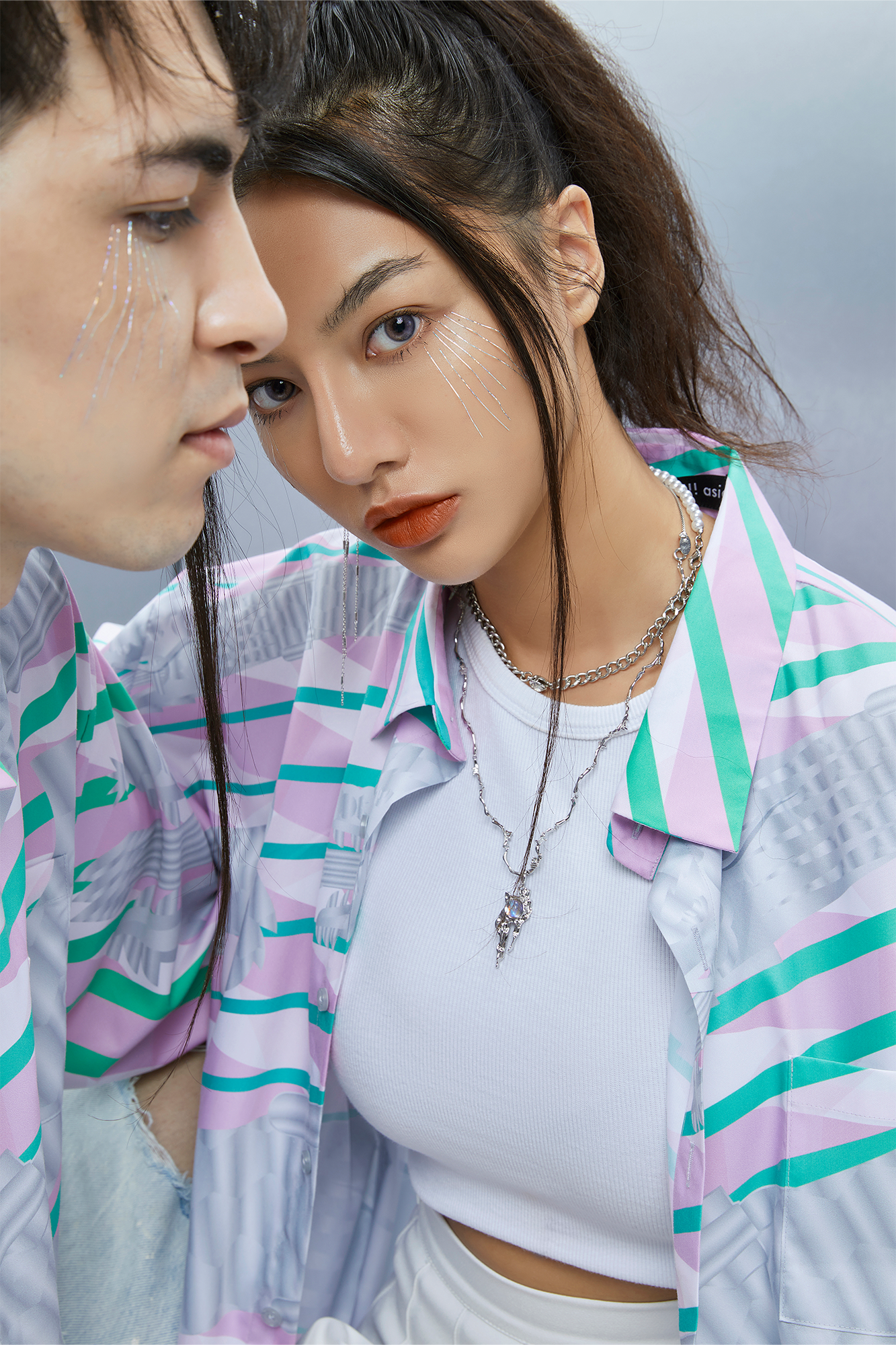 MASH UP ASIA Abstract Stripe Oversized Shirt-Shirt-M-Blue-Free Shipping Leatheretro