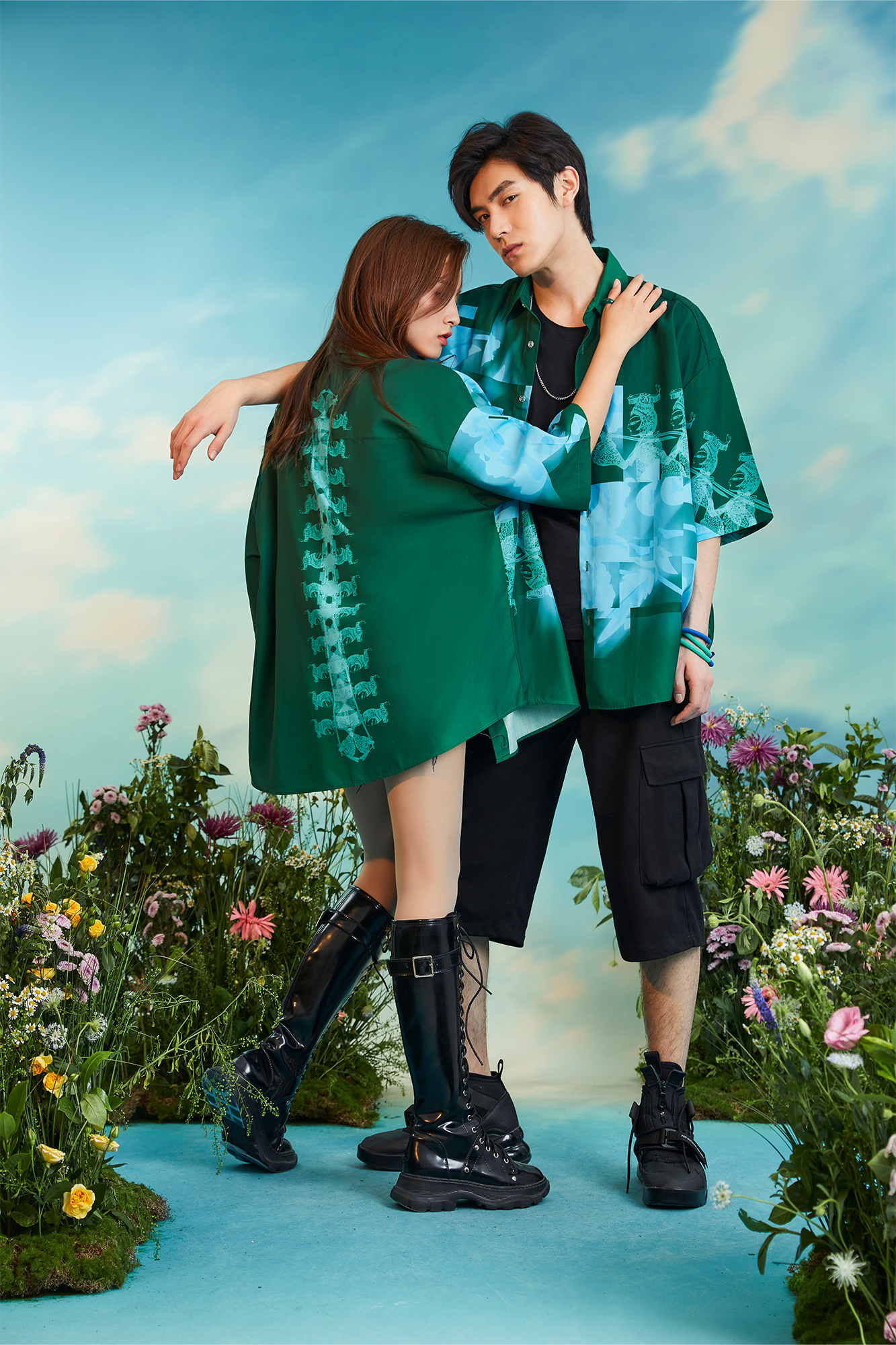 MASH UP ASIA Poppy Full-Print Half Shirt-Half shirt-M-Gray-Free Shipping Leatheretro