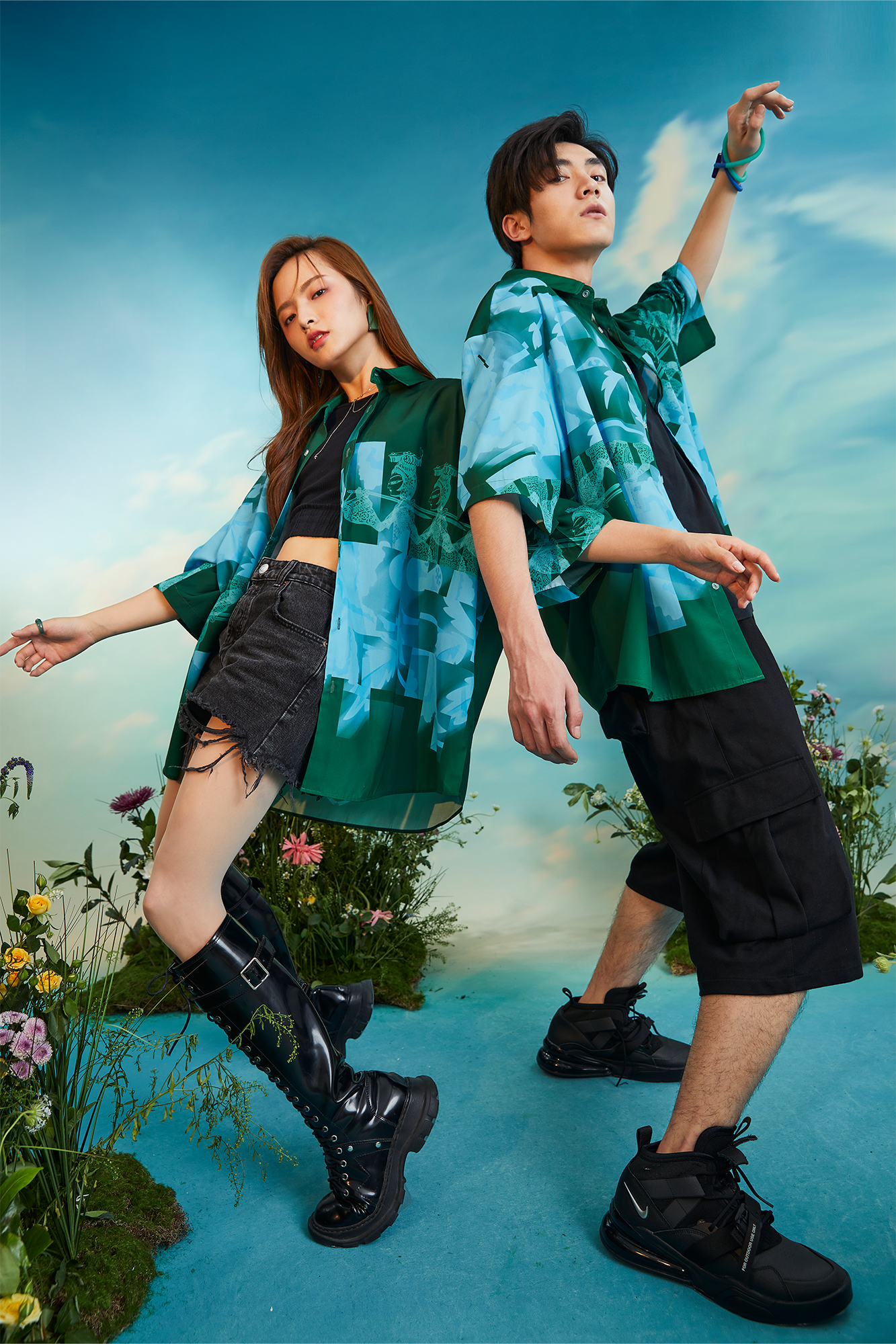 MASH UP ASIA Poppy Full-Print Half Shirt-Half shirt-M-Gray-Free Shipping Leatheretro