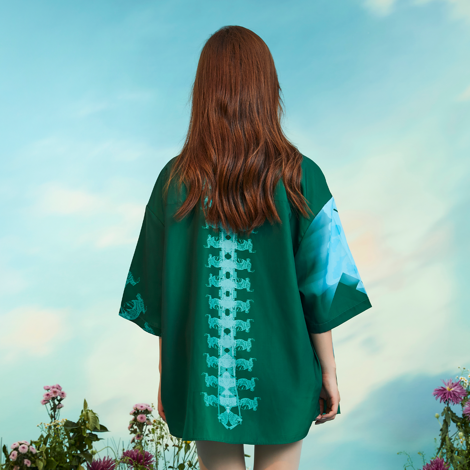 MASH UP ASIA Poppy Full-Print Half Shirt-Half shirt-M-Gray-Free Shipping Leatheretro