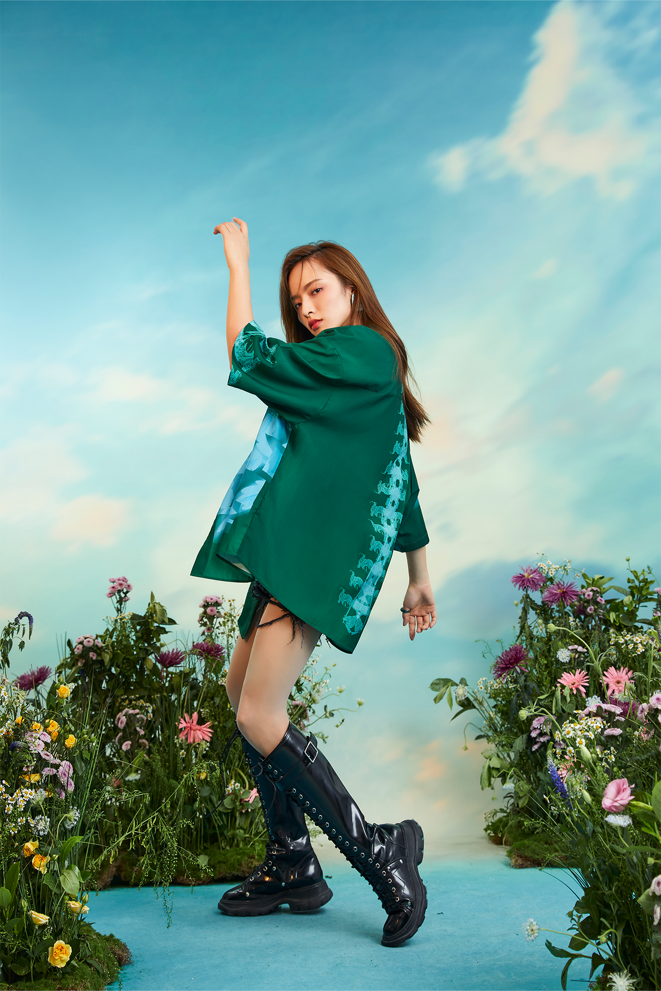 MASH UP ASIA Poppy Full-Print Half Shirt-Half shirt-M-Gray-Free Shipping Leatheretro