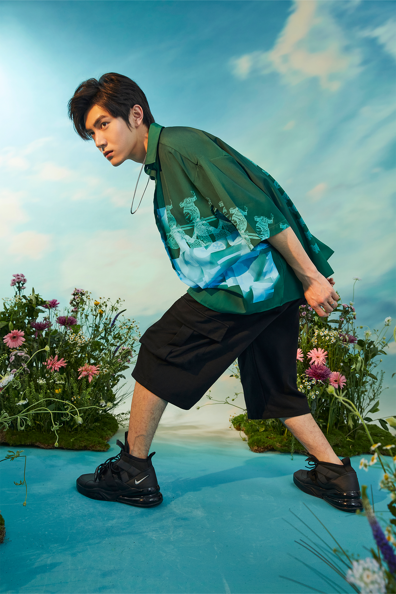 MASH UP ASIA Poppy Full-Print Half Shirt-Half shirt-M-Gray-Free Shipping Leatheretro