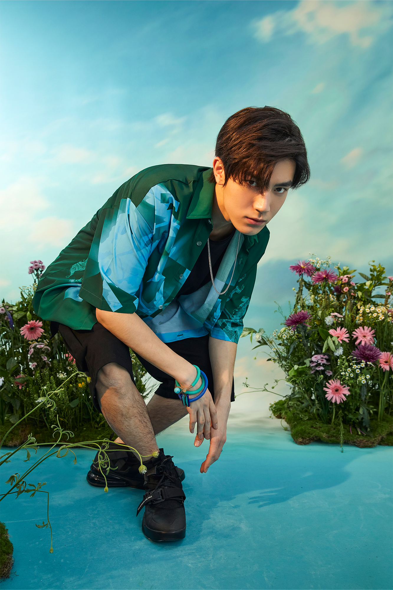 MASH UP ASIA Poppy Full-Print Half Shirt-Half shirt-M-Gray-Free Shipping Leatheretro
