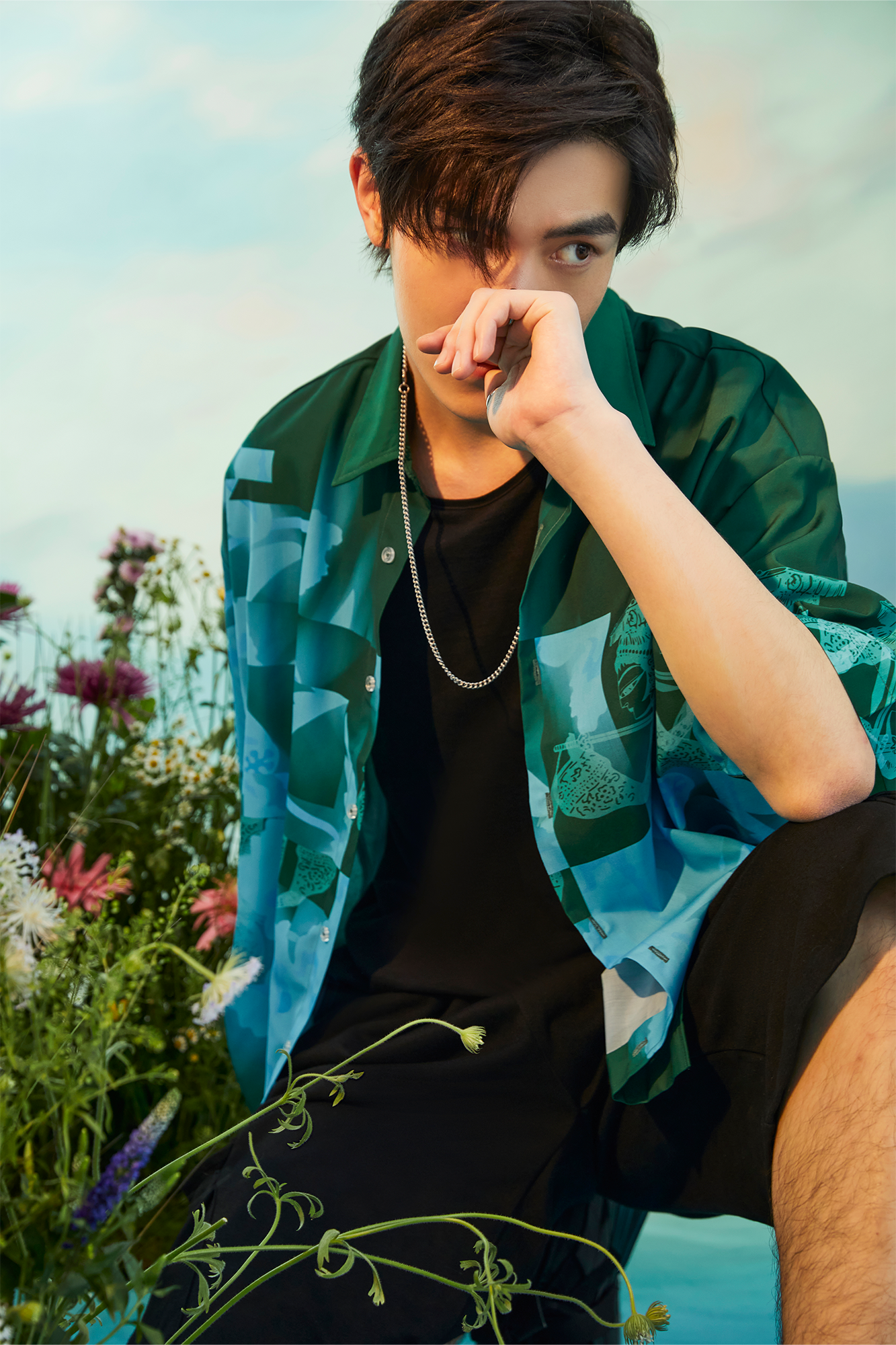 MASH UP ASIA Poppy Full-Print Half Shirt-Half shirt-M-Gray-Free Shipping Leatheretro