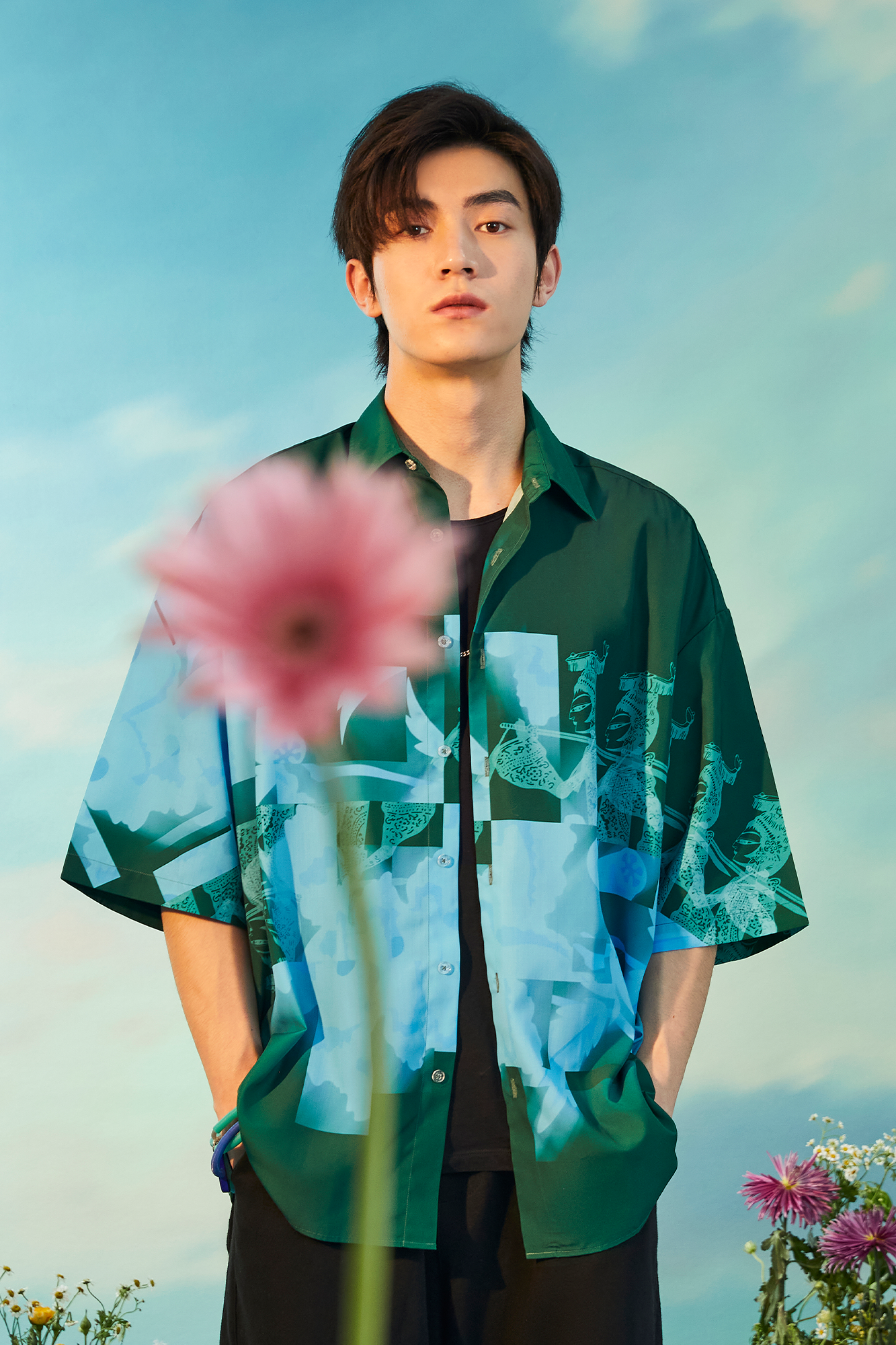 MASH UP ASIA Poppy Full-Print Half Shirt-Half shirt-M-Gray-Free Shipping Leatheretro