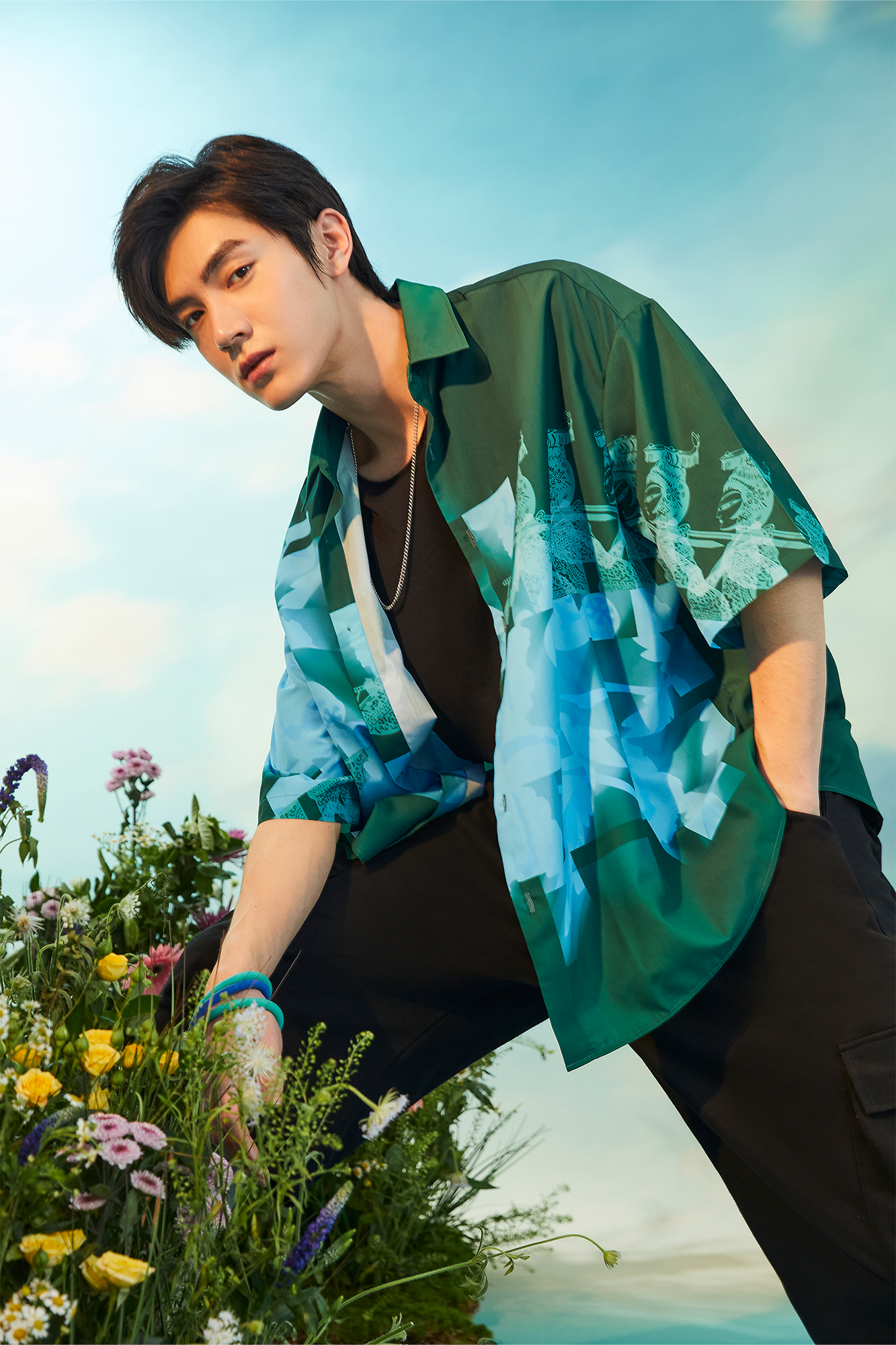 MASH UP ASIA Poppy Full-Print Half Shirt-Half shirt-M-Gray-Free Shipping Leatheretro