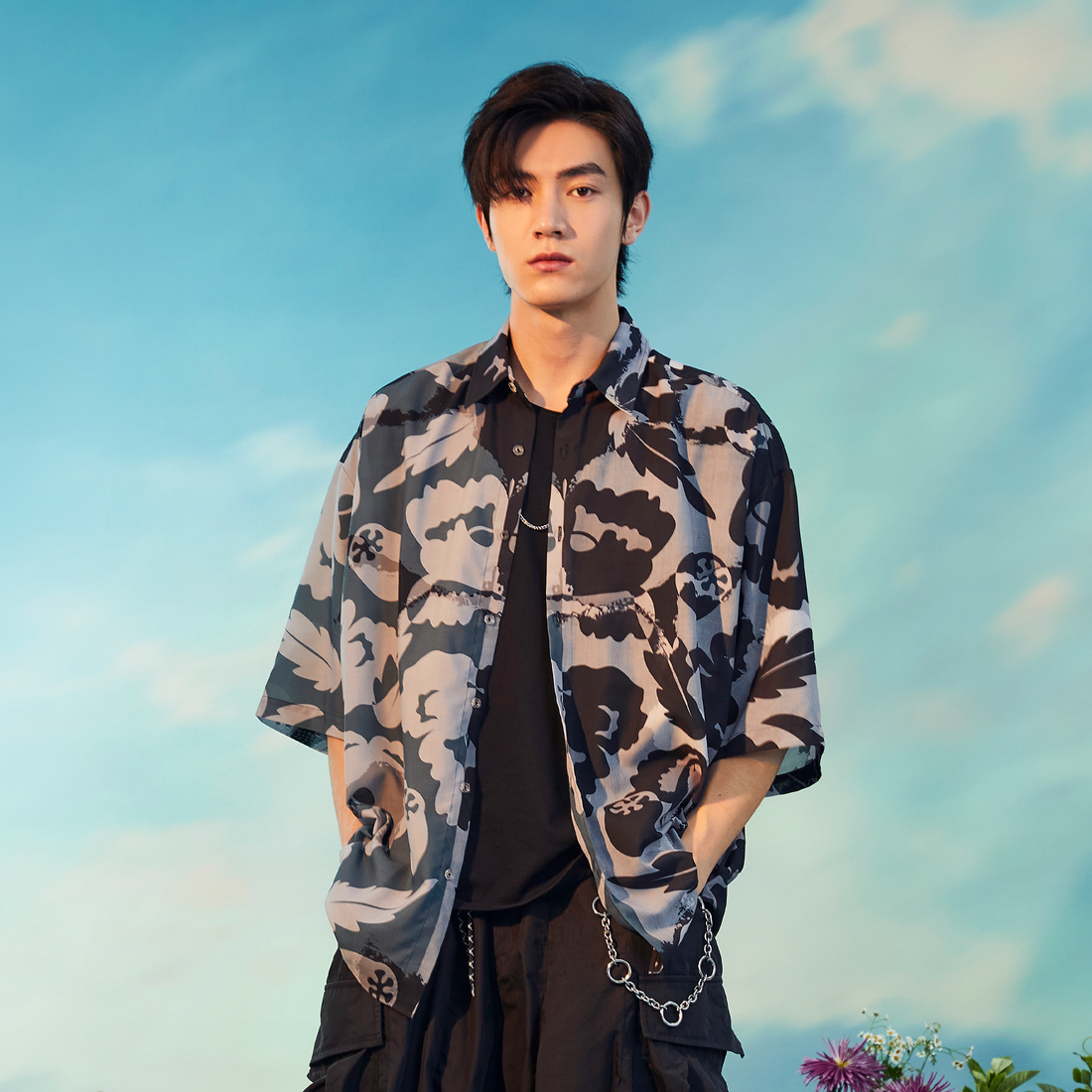 MASH UP ASIA Poppy Full-Print Half Shirt-Half shirt-M-Gray-Free Shipping Leatheretro