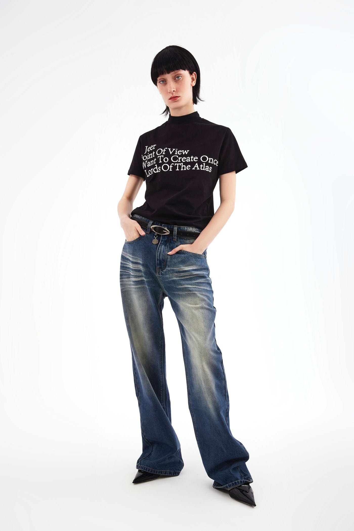 ARTIFICIAL WORLD Slogan Mock Neck T-Shirt-T Shirt-XS-Black-Free Shipping Leatheretro