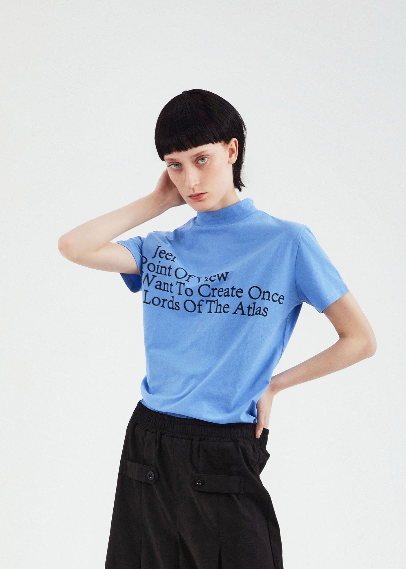 ARTIFICIAL WORLD Slogan Mock Neck T-Shirt-T Shirt-XS-Black-Free Shipping Leatheretro