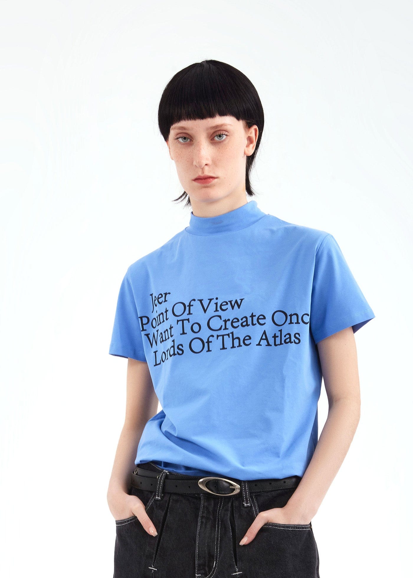 ARTIFICIAL WORLD Slogan Mock Neck T-Shirt-T Shirt-XS-Black-Free Shipping Leatheretro