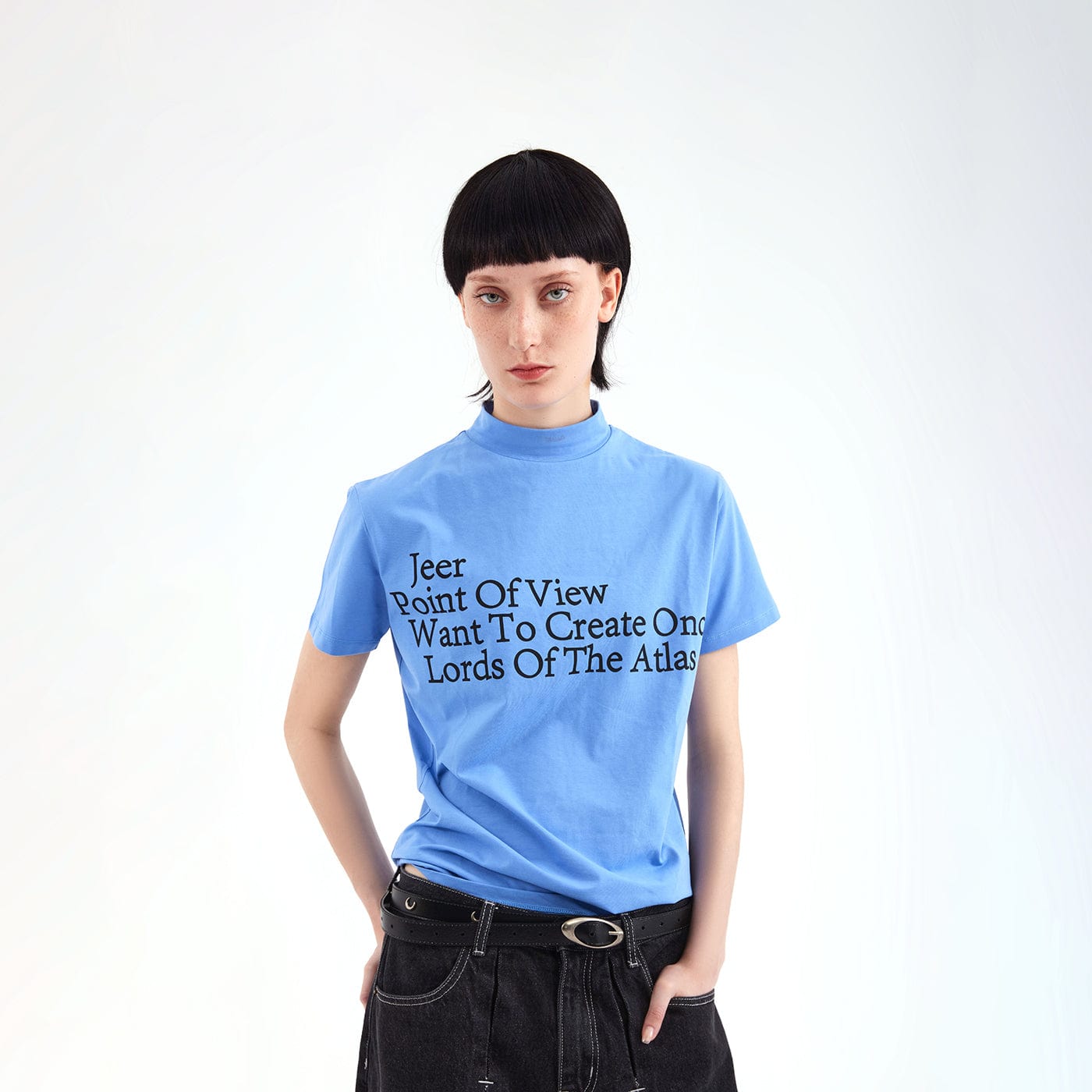 ARTIFICIAL WORLD Slogan Mock Neck T-Shirt-T Shirt-XS-Black-Free Shipping Leatheretro