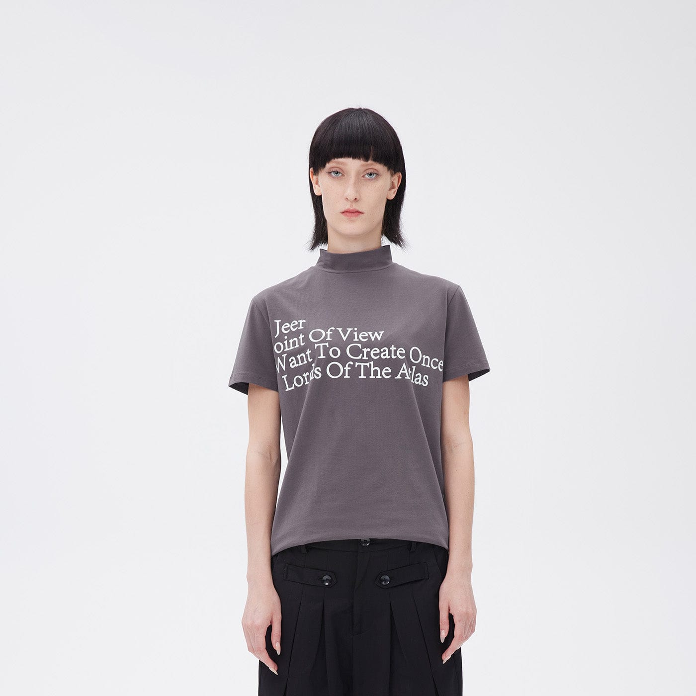 ARTIFICIAL WORLD Slogan Mock Neck T-Shirt-T Shirt-XS-Black-Free Shipping Leatheretro