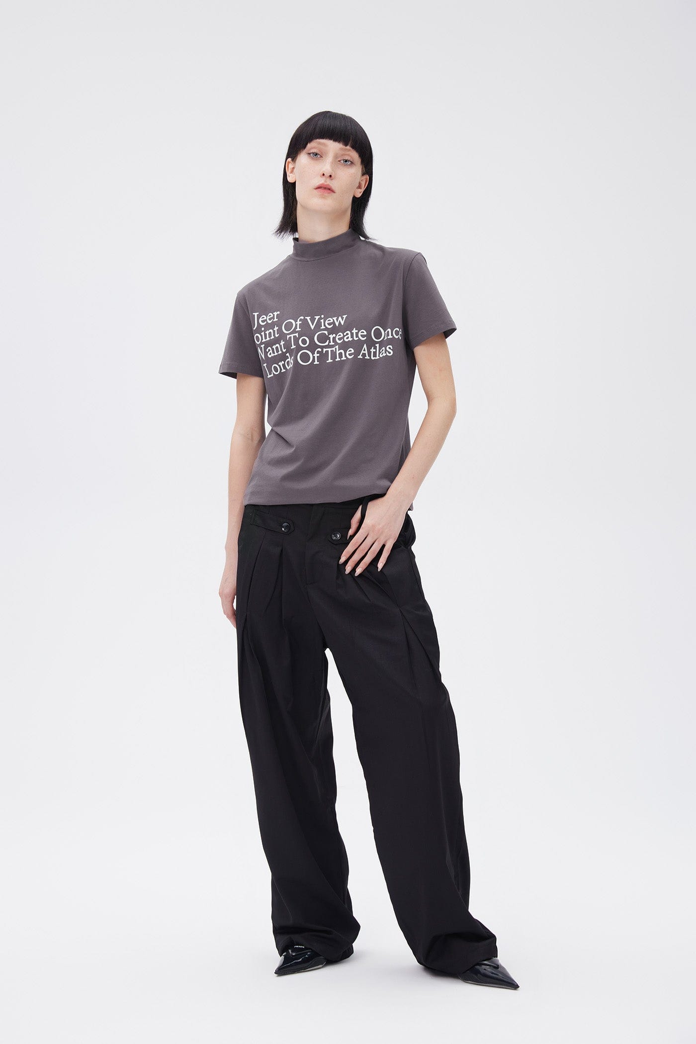 ARTIFICIAL WORLD Slogan Mock Neck T-Shirt-T Shirt-XS-Black-Free Shipping Leatheretro