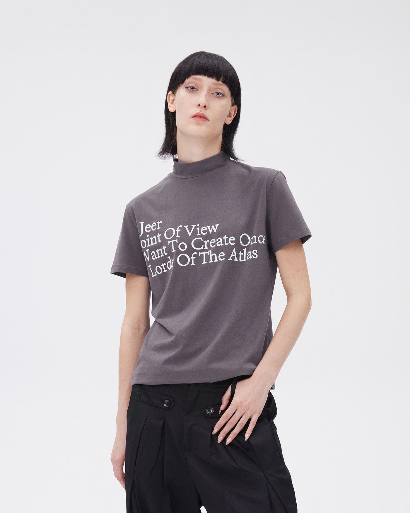 ARTIFICIAL WORLD Slogan Mock Neck T-Shirt-T Shirt-XS-Black-Free Shipping Leatheretro