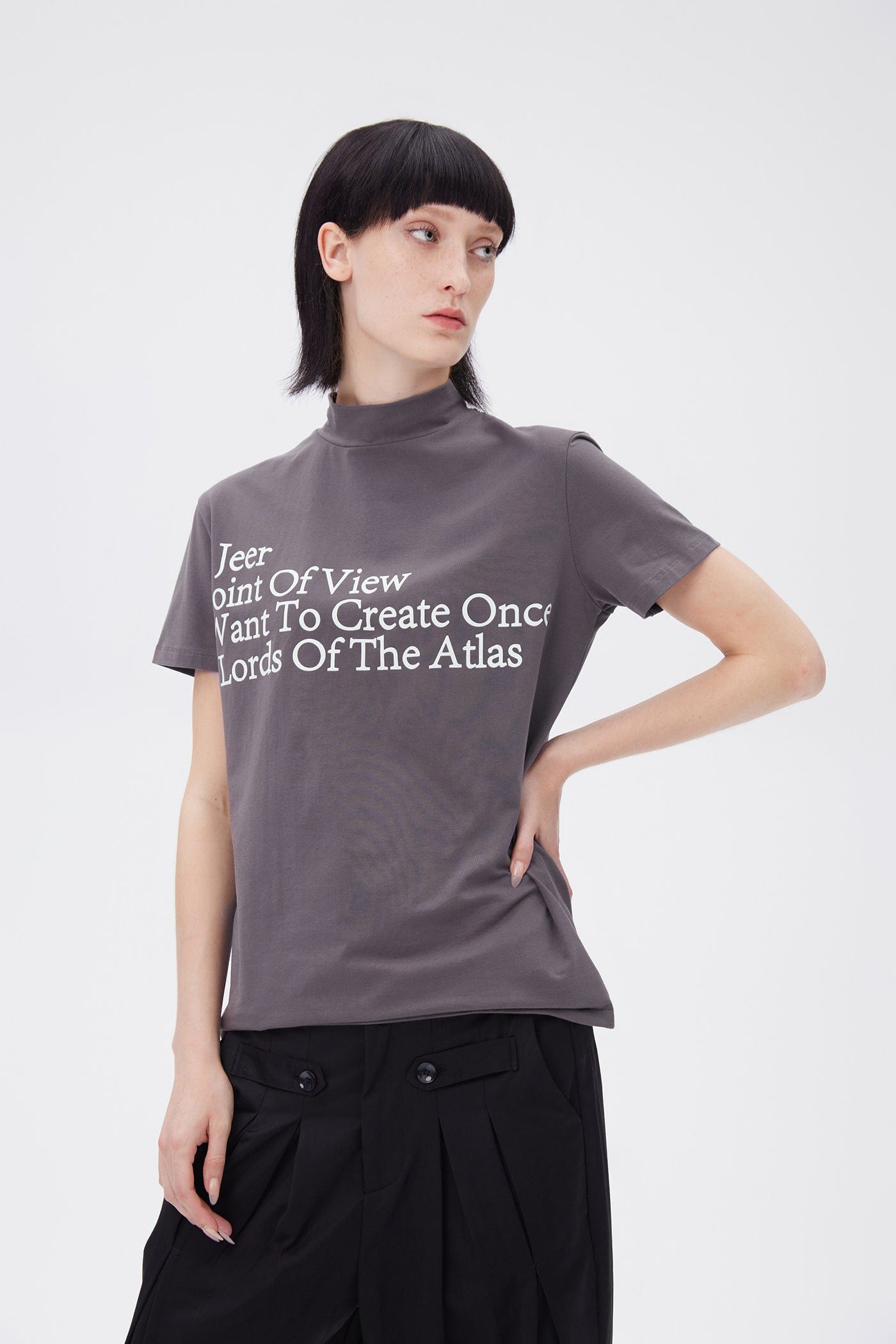 ARTIFICIAL WORLD Slogan Mock Neck T-Shirt-T Shirt-XS-Black-Free Shipping Leatheretro