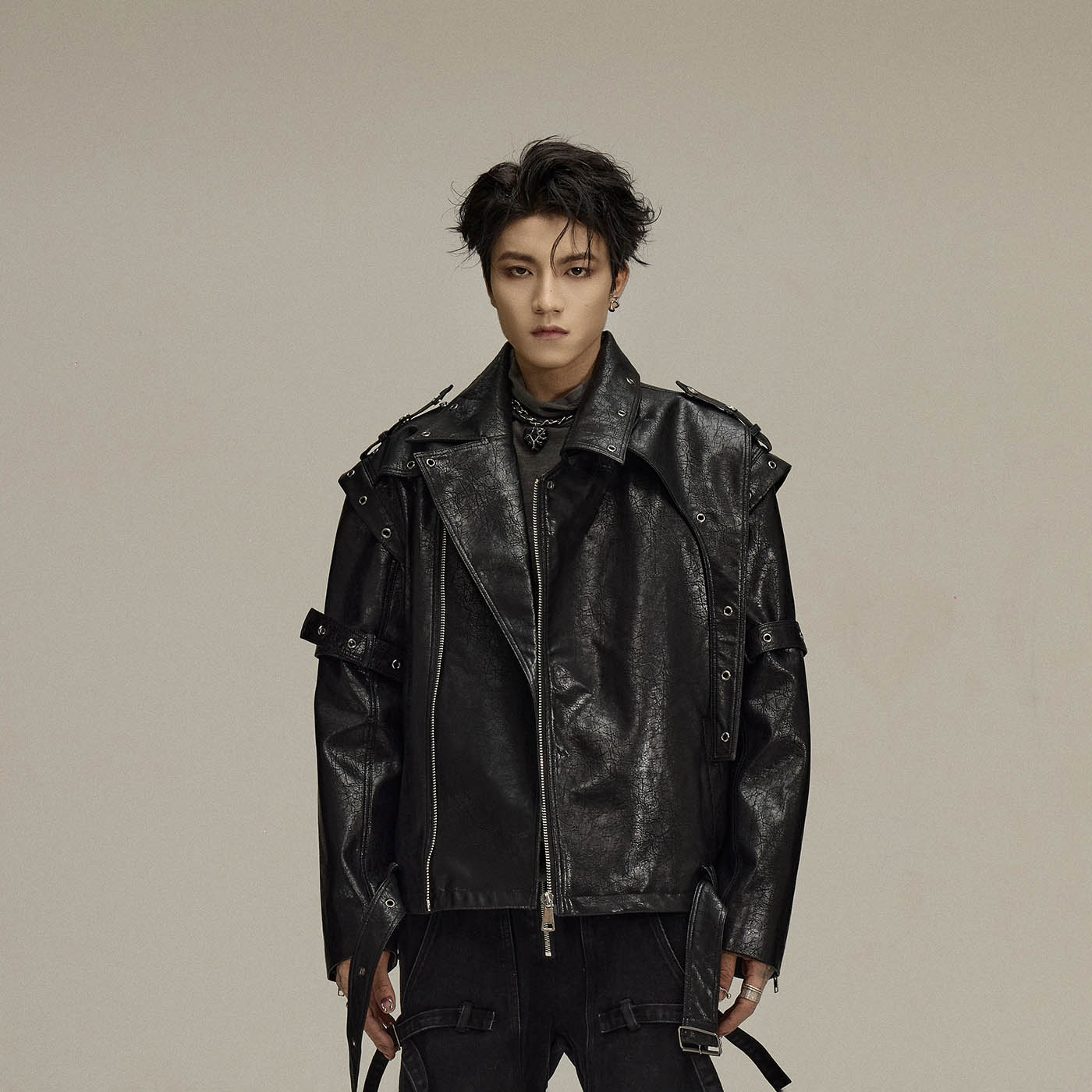 FLYERRER Asymmetrical Hoop-Hole Faux Leather Jacket-Jacket-S-Free Shipping Leatheretro