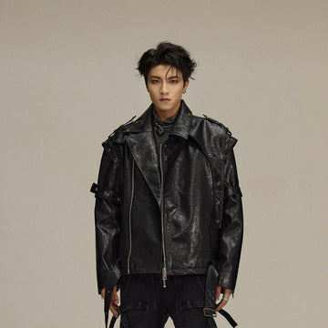 FLYERRER Asymmetrical Hoop-Hole Faux Leather Jacket-Jacket-S-Free Shipping Leatheretro