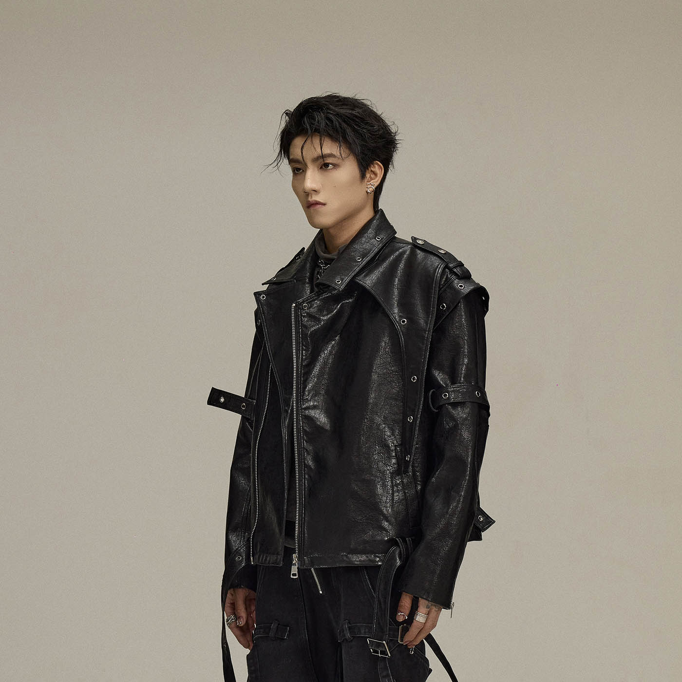 FLYERRER Asymmetrical Hoop-Hole Faux Leather Jacket-Jacket-S-Free Shipping Leatheretro