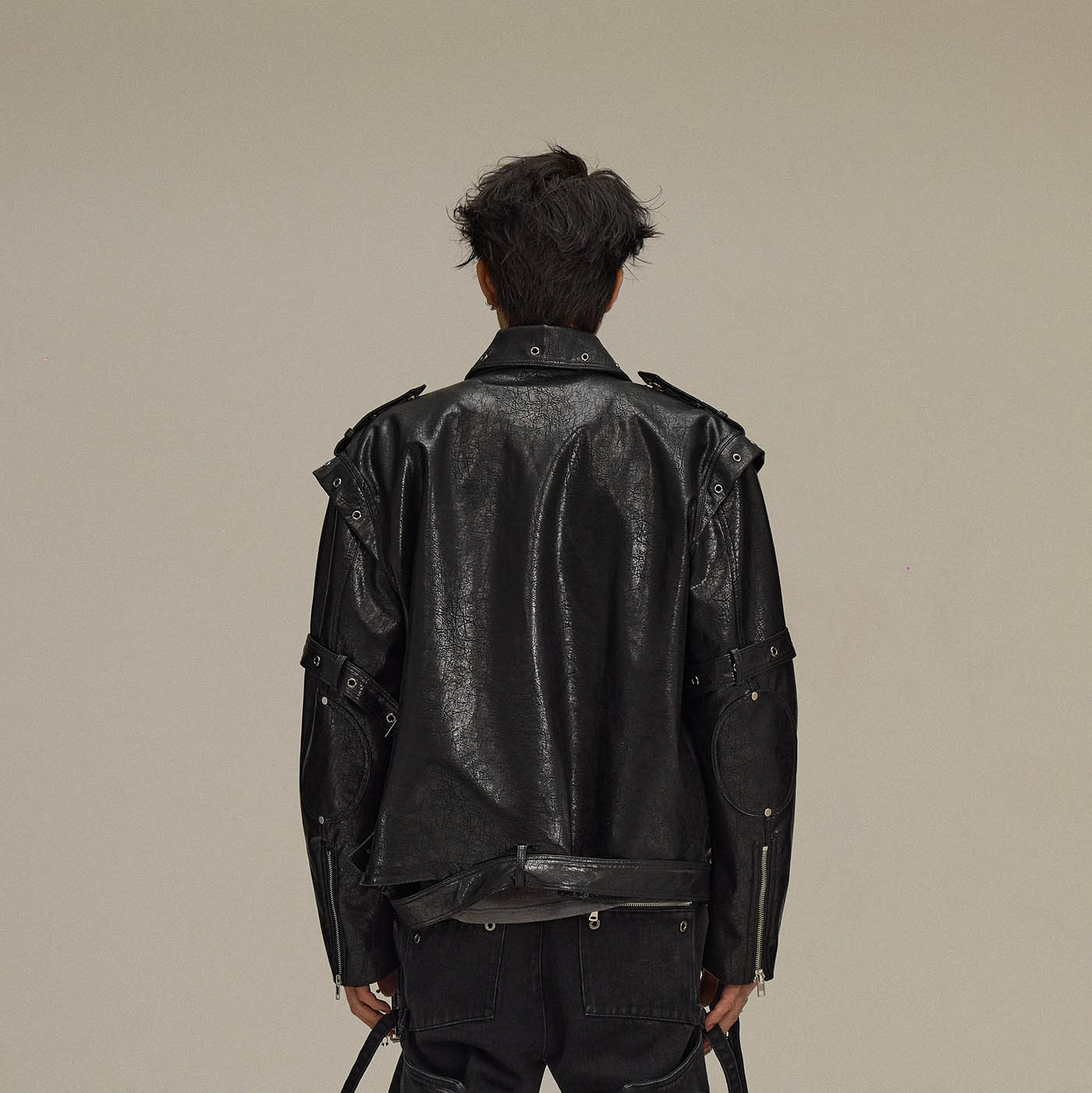 FLYERRER Asymmetrical Hoop-Hole Faux Leather Jacket-Jacket-S-Free Shipping Leatheretro