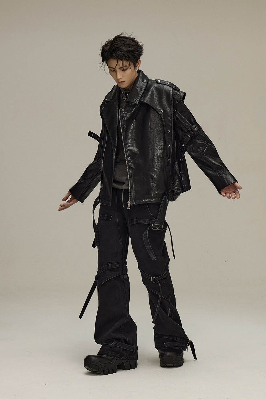 FLYERRER Asymmetrical Hoop-Hole Faux Leather Jacket-Jacket-S-Free Shipping Leatheretro