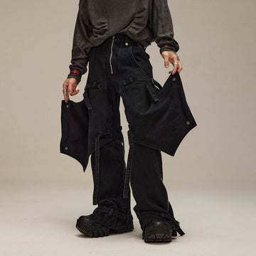 FLYERRER Spliced Faux-Layered Strap Zipper Pants-Pants-S-Free Shipping Leatheretro