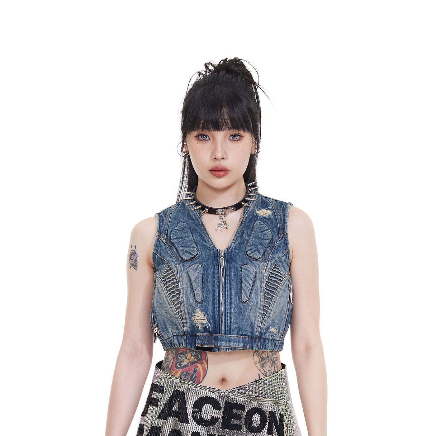 FACEONLAB Deconstructed Ripped Biker's Vest-T Shirt-S-Free Shipping Leatheretro