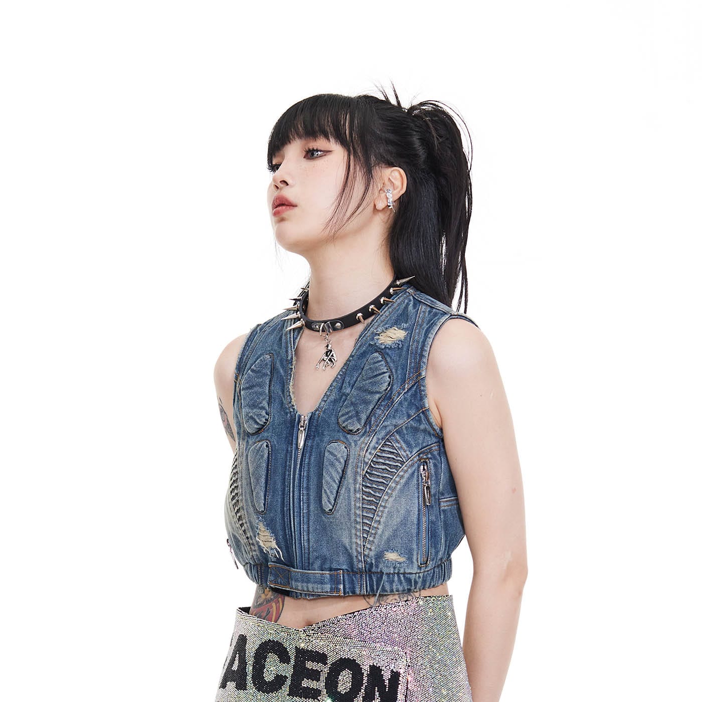 FACEONLAB Deconstructed Ripped Biker's Vest-T Shirt-S-Free Shipping Leatheretro