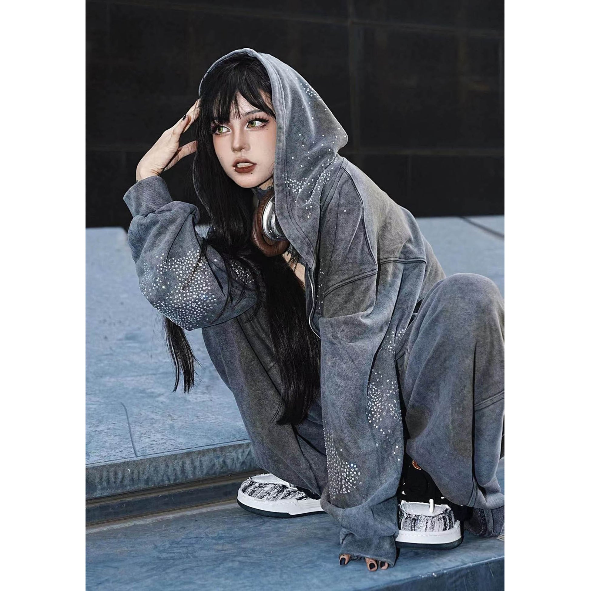 DND4DES Diamond Distressed Zip-Up Hoodie-Hoodie-S-Free Shipping Leatheretro