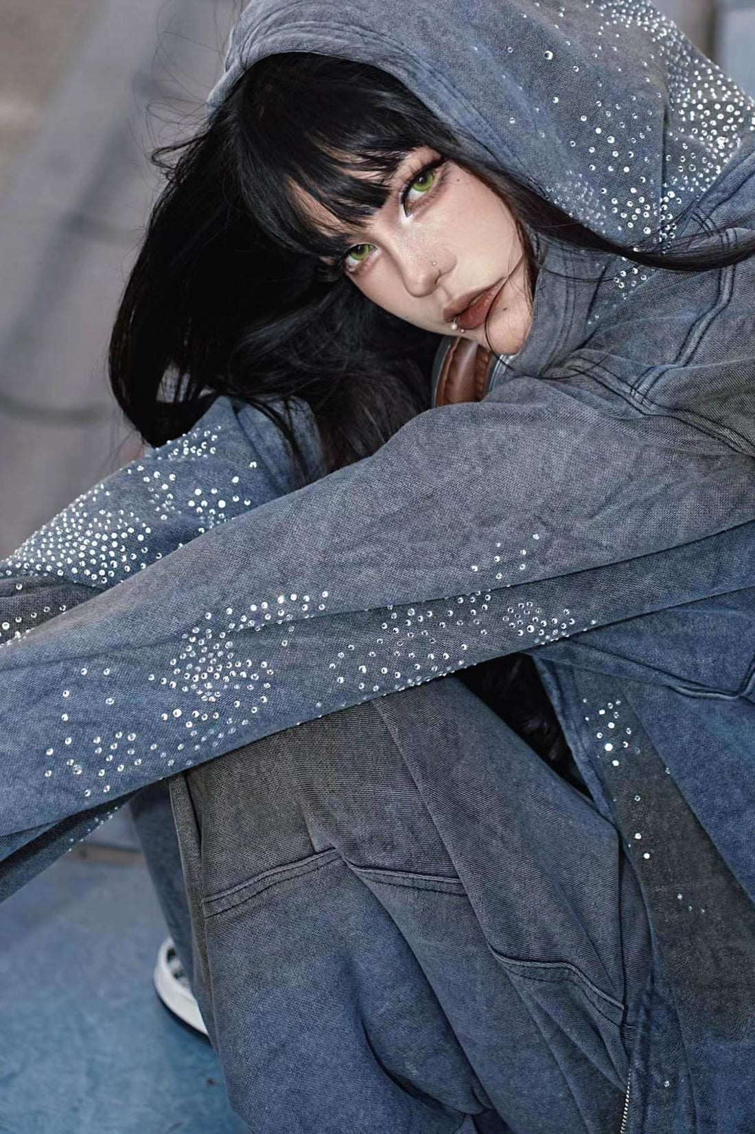 DND4DES Diamond Distressed Zip-Up Hoodie-Hoodie-S-Free Shipping Leatheretro