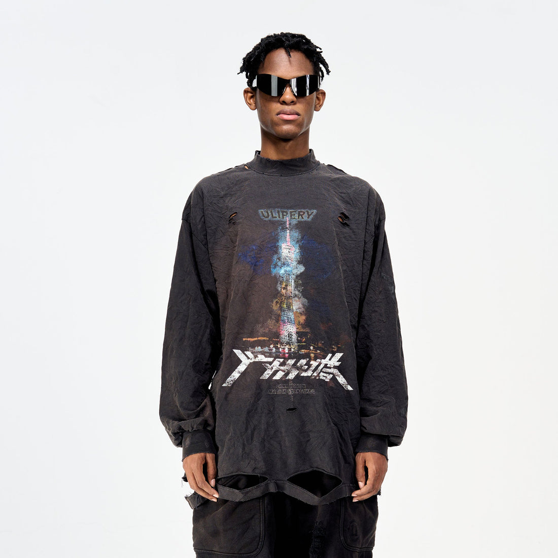 ULIPERY Distressed Glow Crinkled Long Sleeve Tee-L/S Tee-XS-Free Shipping Leatheretro