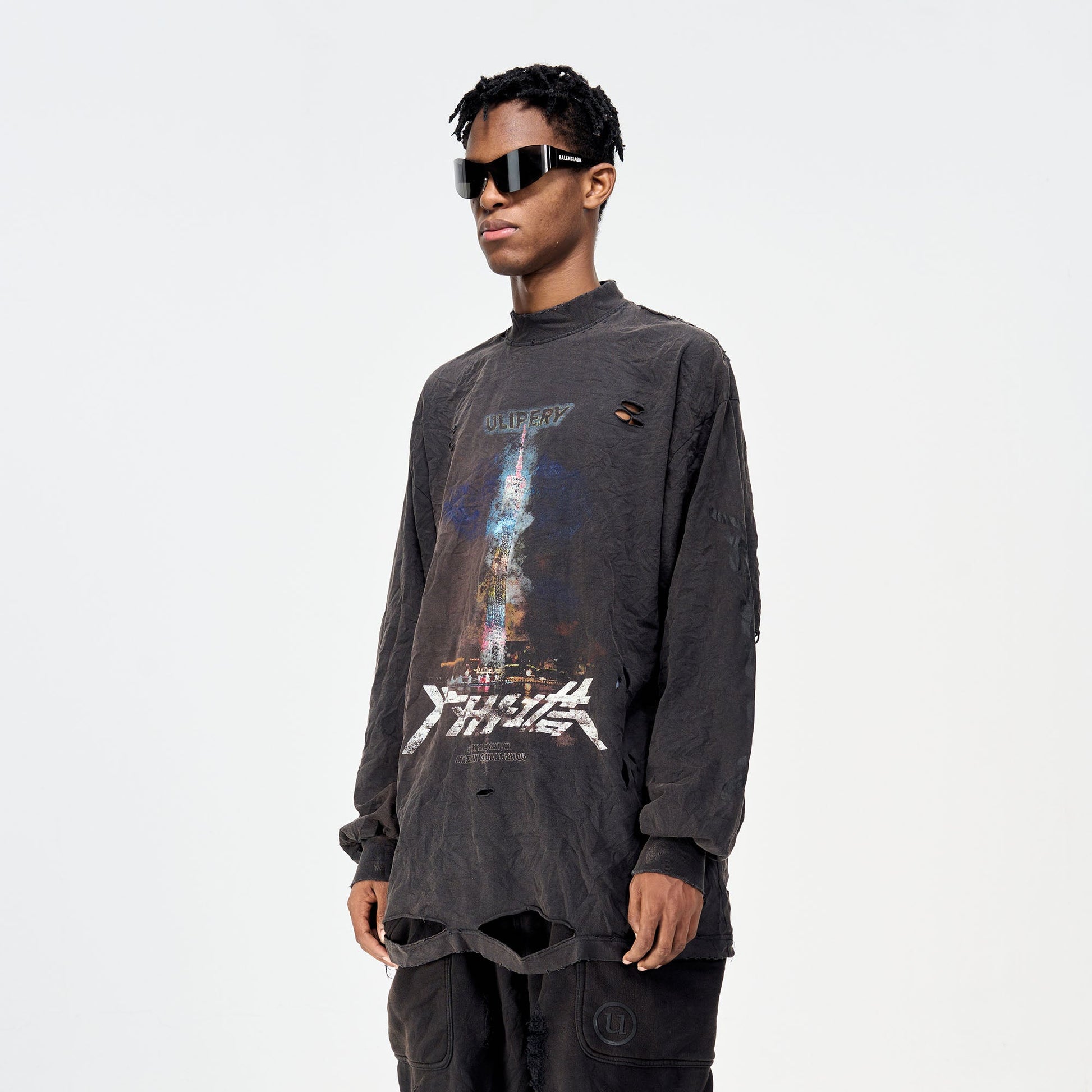 ULIPERY Distressed Glow Crinkled Long Sleeve Tee-L/S Tee-XS-Free Shipping Leatheretro
