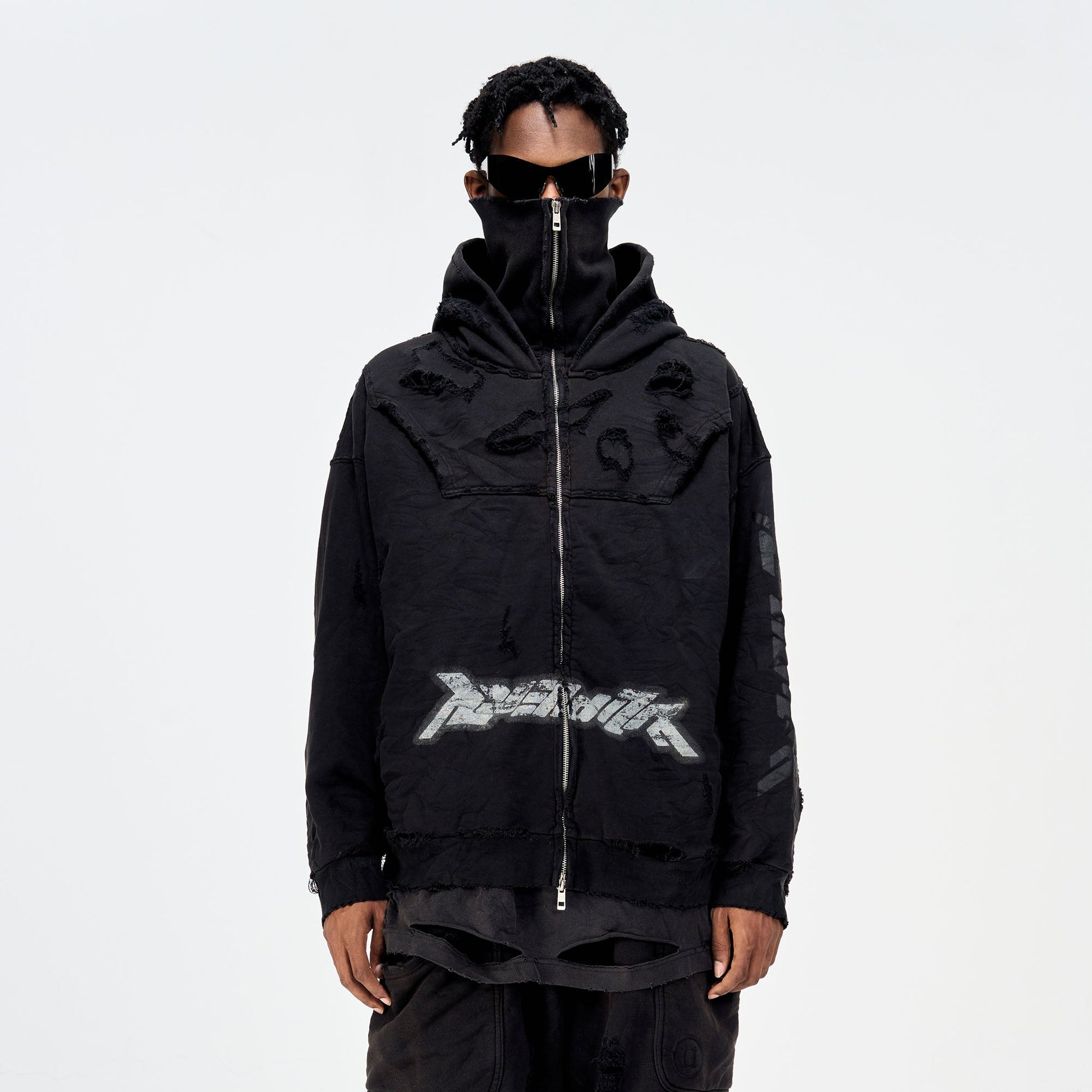 ULIPERY Distressed Glow Face-Cover Hooded Jacket-Jacket-XS-Free Shipping Leatheretro