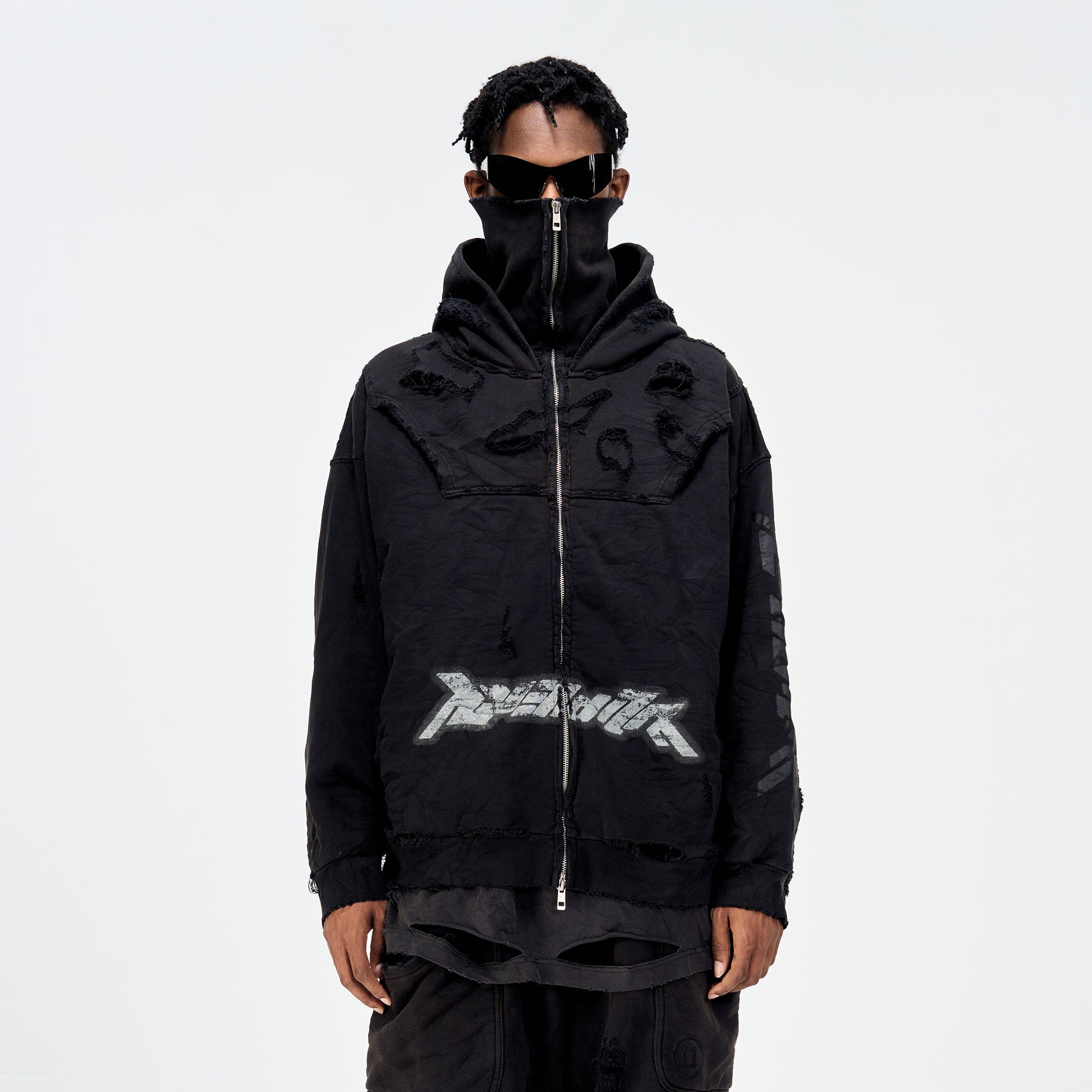 ULIPERY Distressed Glow Face-Cover Hooded Jacket-Jacket-XS-Free Shipping Leatheretro