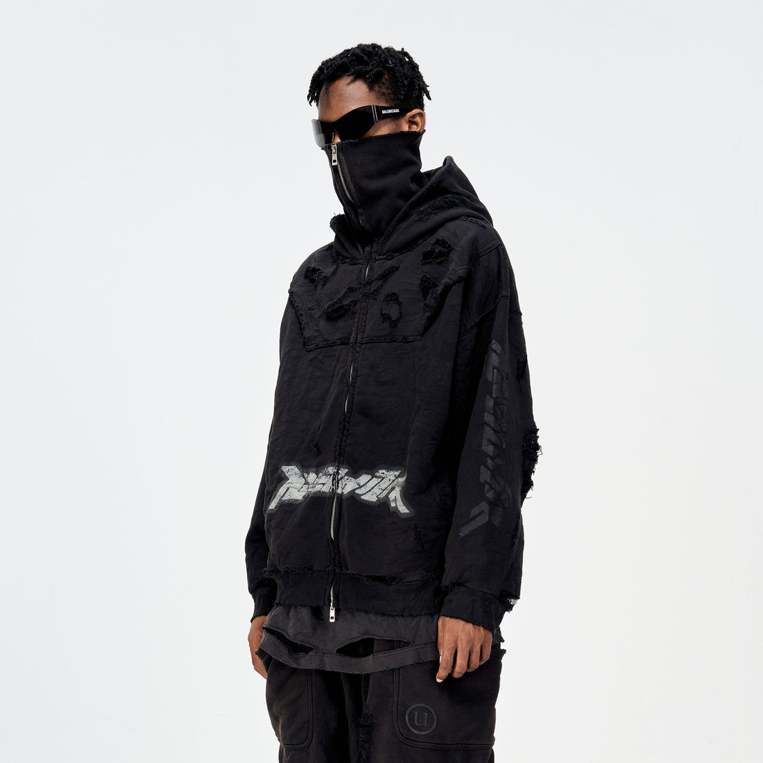 ULIPERY Distressed Glow Face-Cover Hooded Jacket-Jacket-XS-Free Shipping Leatheretro