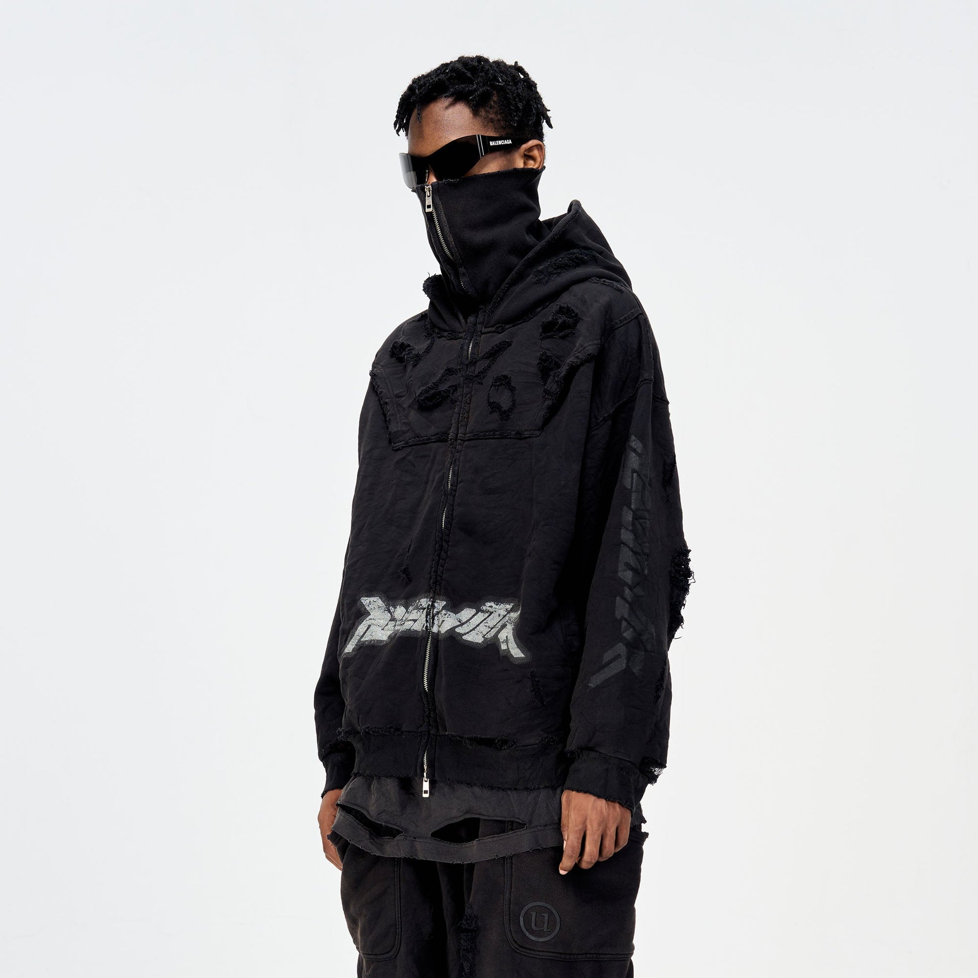 ULIPERY Distressed Glow Face-Cover Hooded Jacket-Jacket-XS-Free Shipping Leatheretro