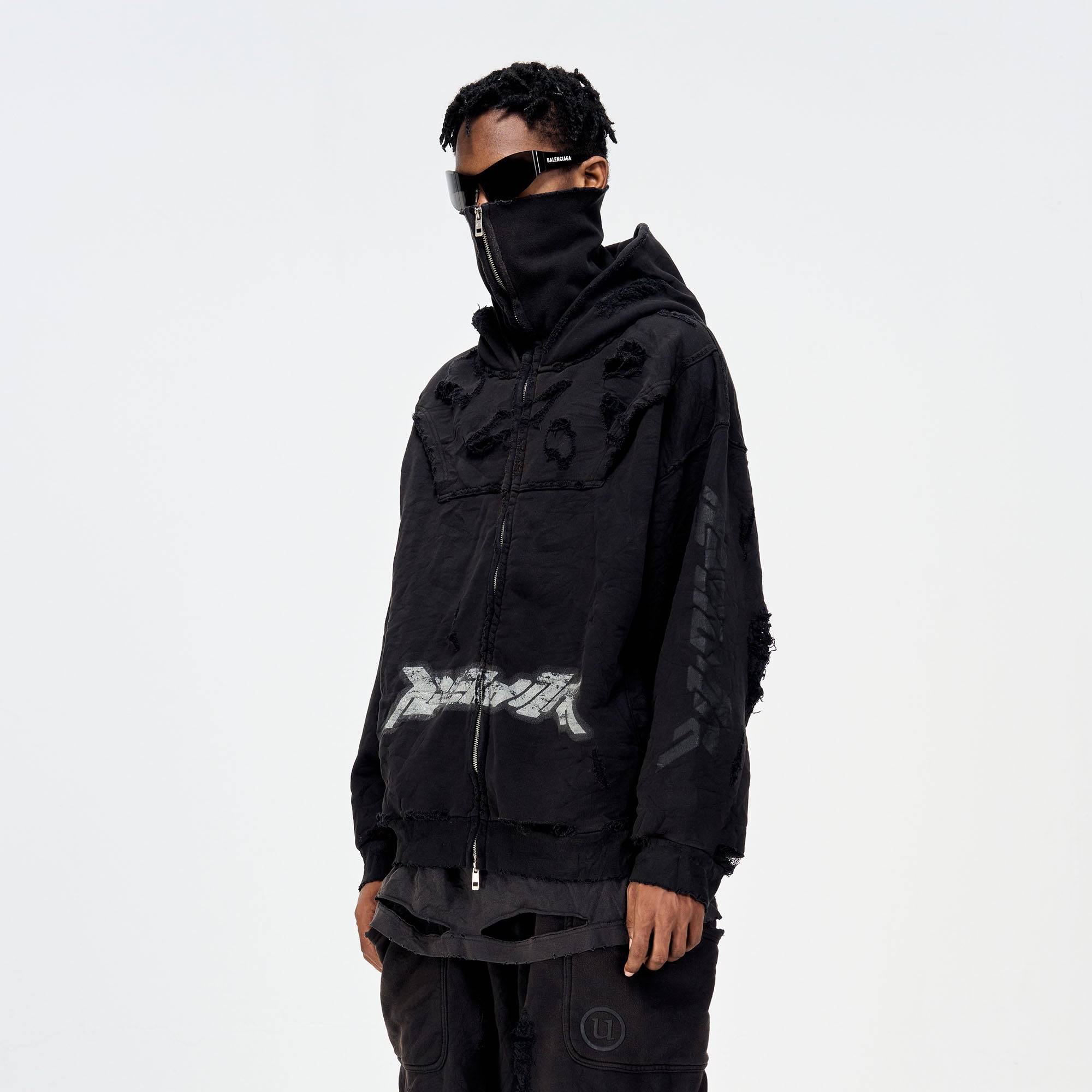 ULIPERY Distressed Glow Face-Cover Hooded Jacket-Jacket-XS-Free Shipping Leatheretro