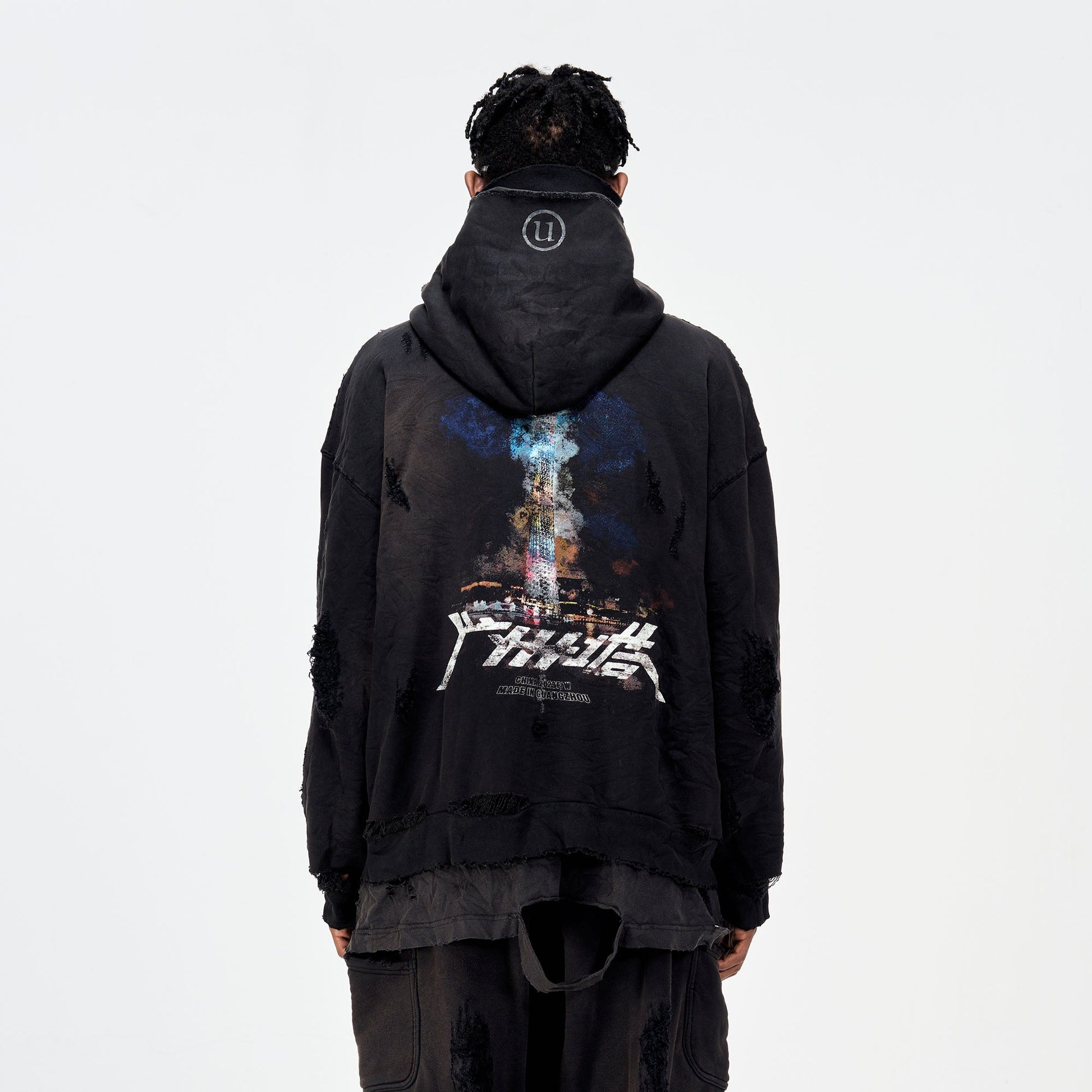 ULIPERY Distressed Glow Face-Cover Hooded Jacket-Jacket-XS-Free Shipping Leatheretro