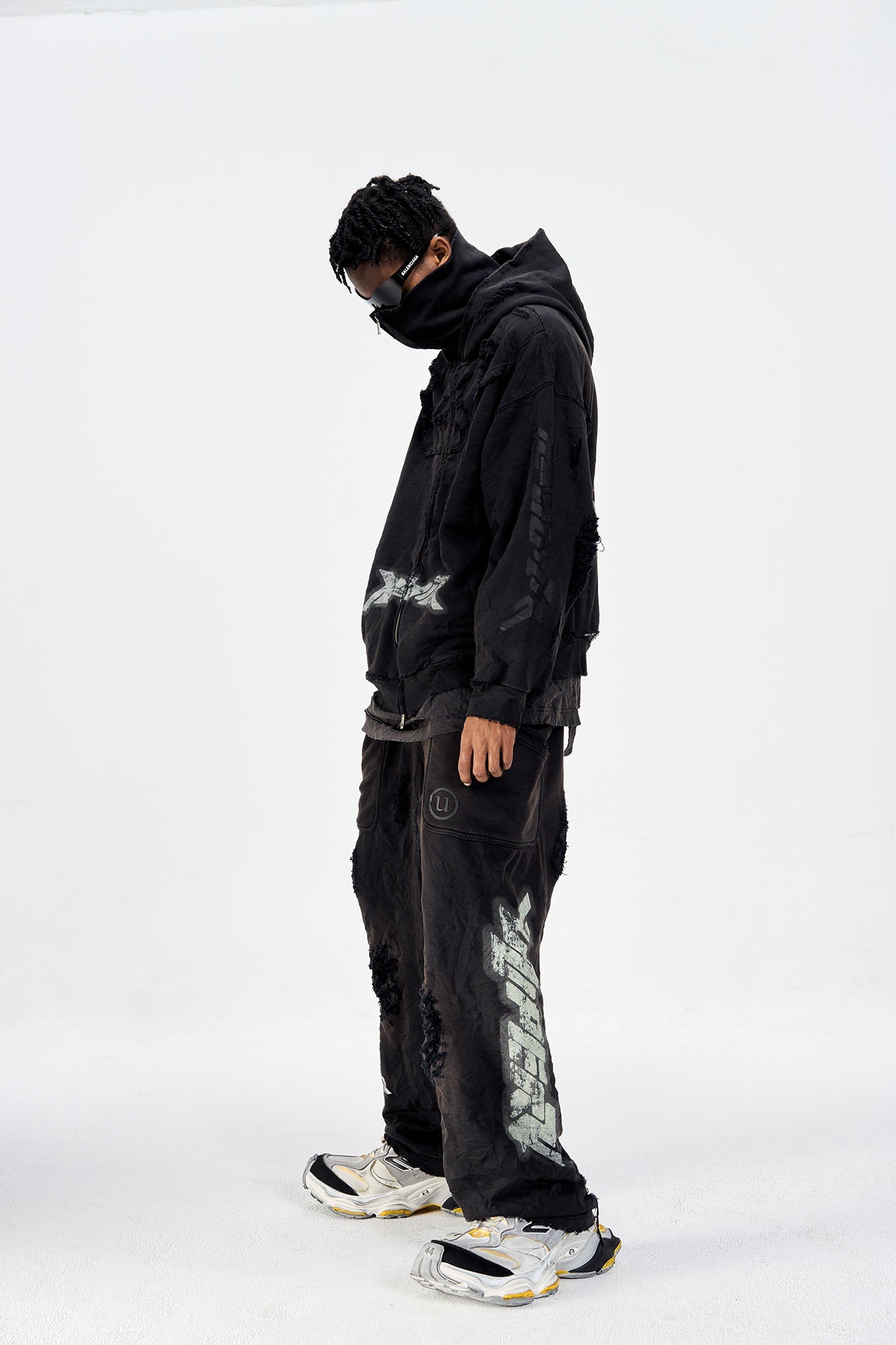 ULIPERY Distressed Glow Crinkled Sweatpants-Pants-XS-Free Shipping Leatheretro